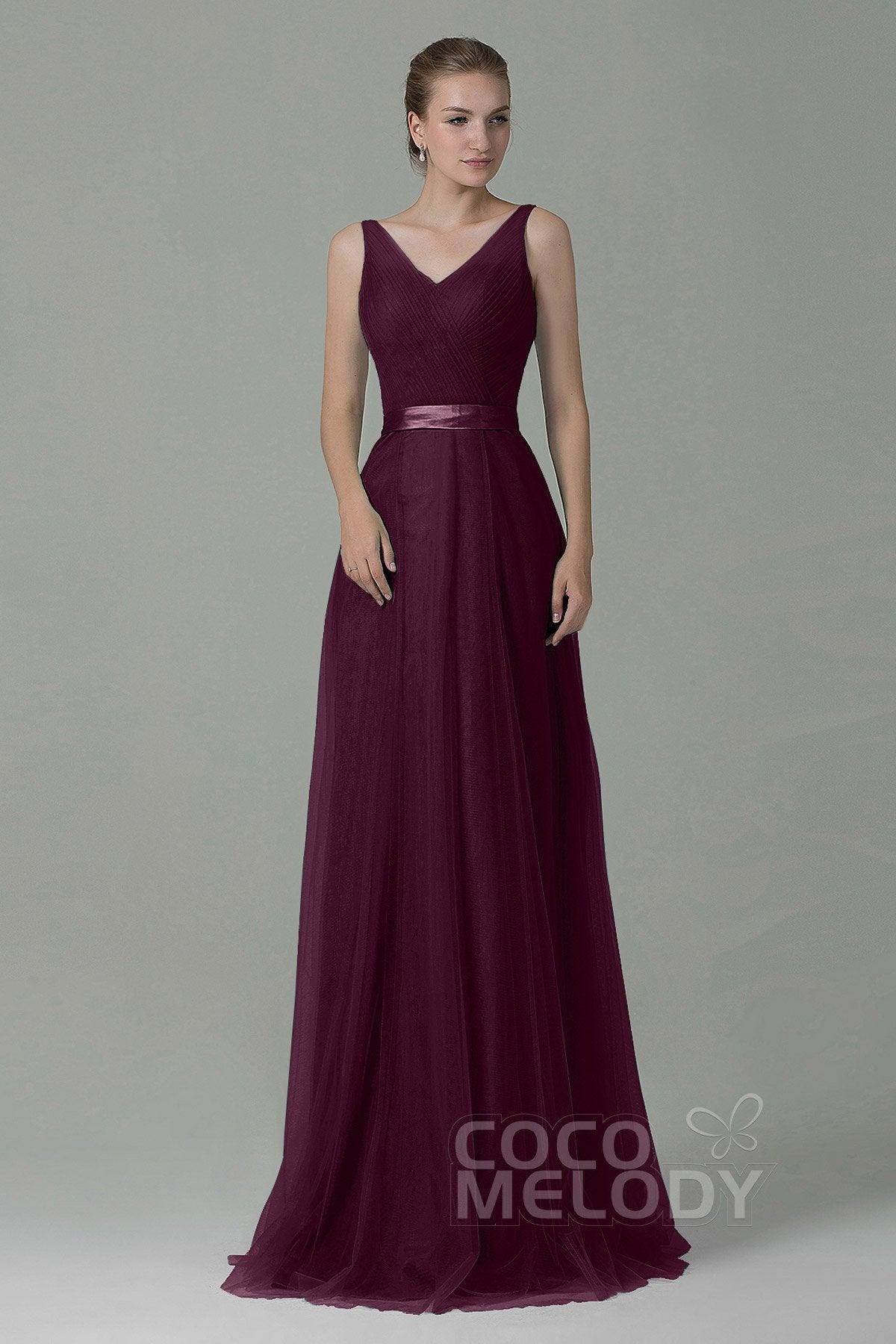 Sheath-Column Floor Length Tulle Bridesmaid Dress COZF1500F