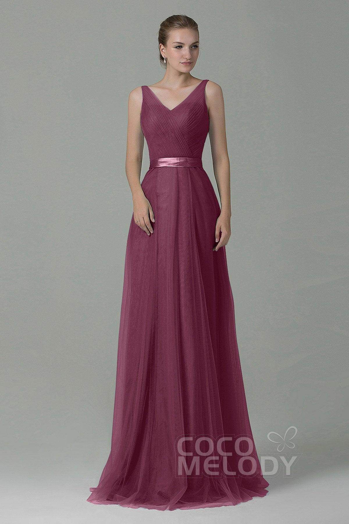 Sheath-Column Floor Length Tulle Bridesmaid Dress COZF1500F
