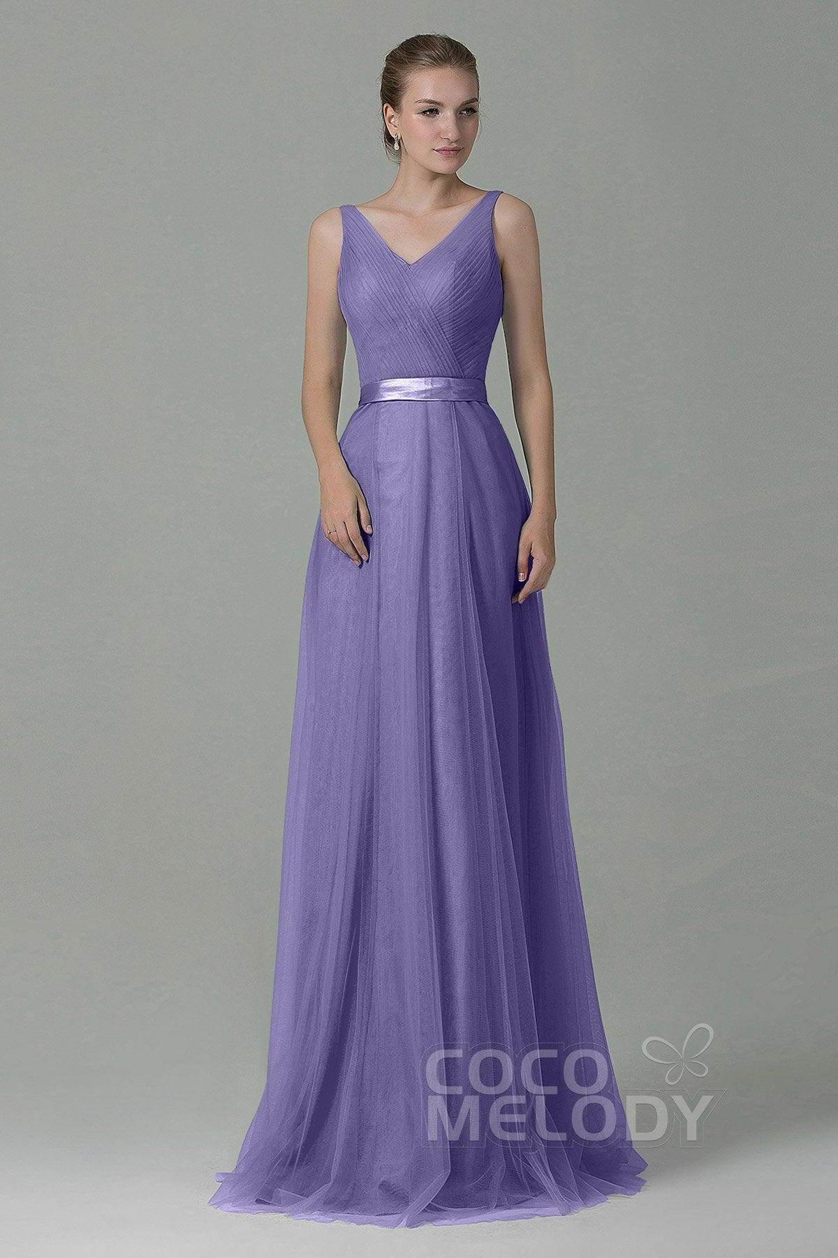 Sheath-Column Floor Length Tulle Bridesmaid Dress COZF1500F