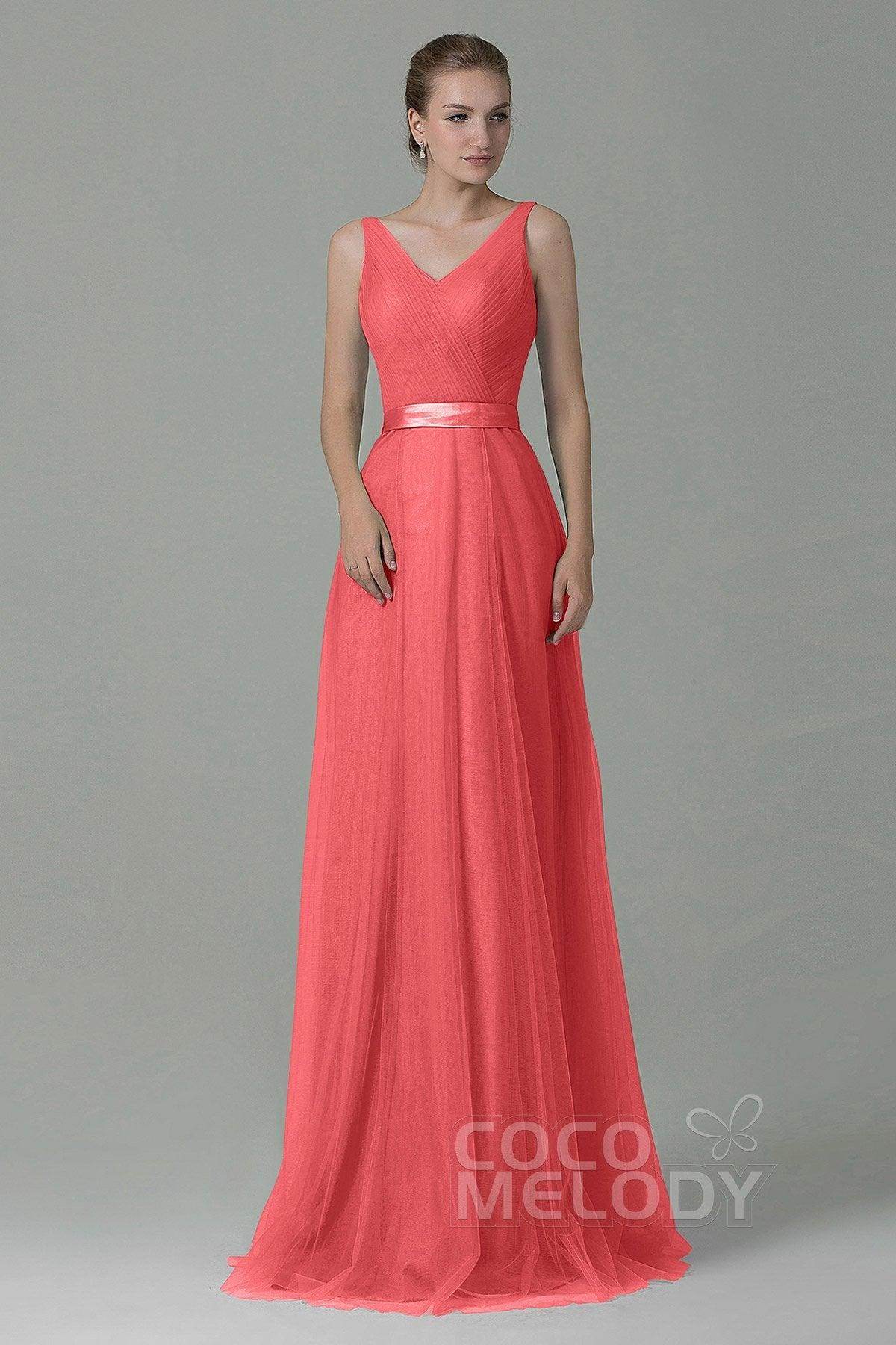 Sheath-Column Floor Length Tulle Bridesmaid Dress COZF1500F