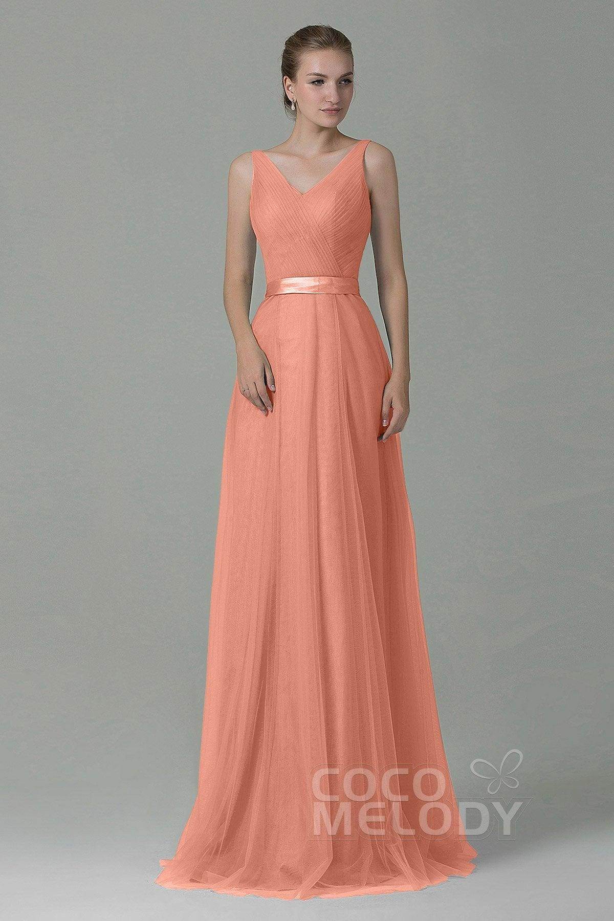 Sheath-Column Floor Length Tulle Bridesmaid Dress COZF1500F