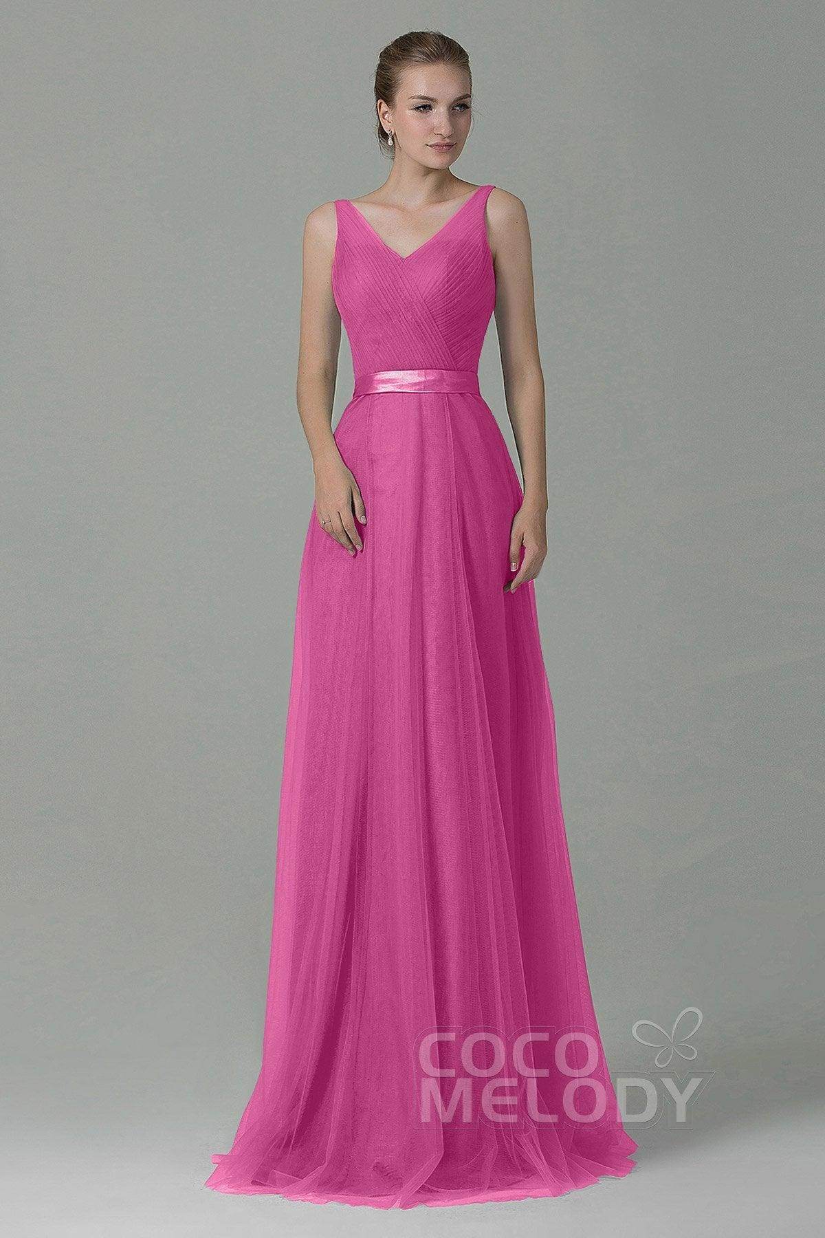 Sheath-Column Floor Length Tulle Bridesmaid Dress COZF1500F