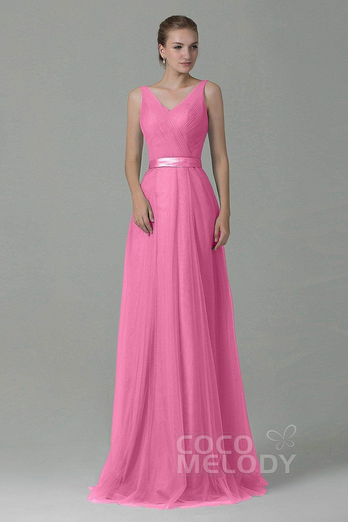 Sheath-Column Floor Length Tulle Bridesmaid Dress COZF1500F