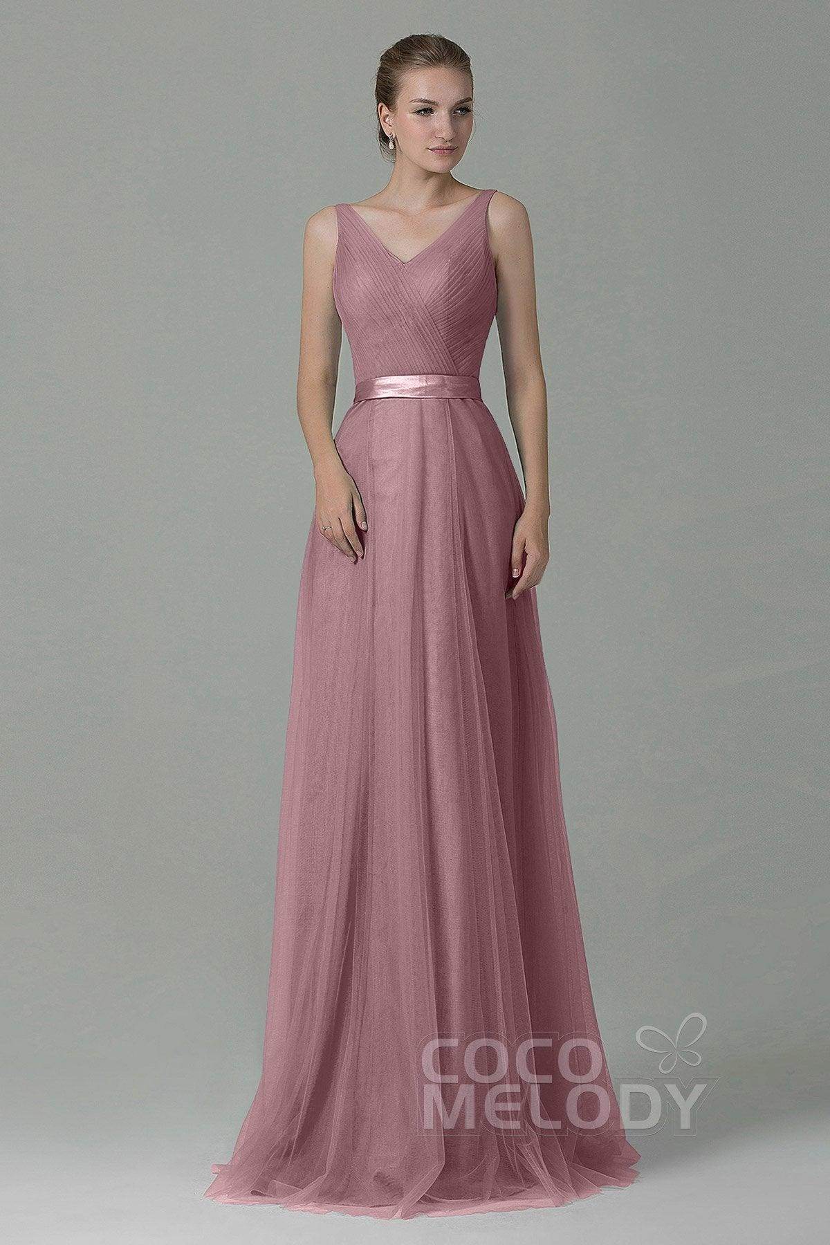Sheath-Column Floor Length Tulle Bridesmaid Dress COZF1500F