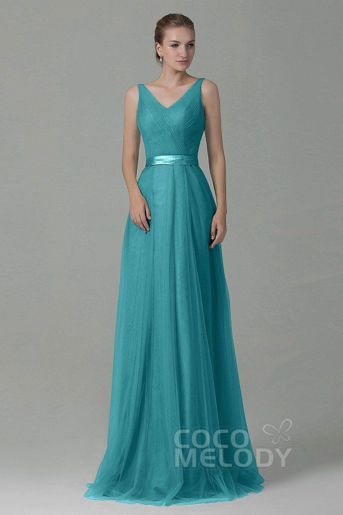 Sheath-Column Floor Length Tulle Bridesmaid Dress COZF1500F