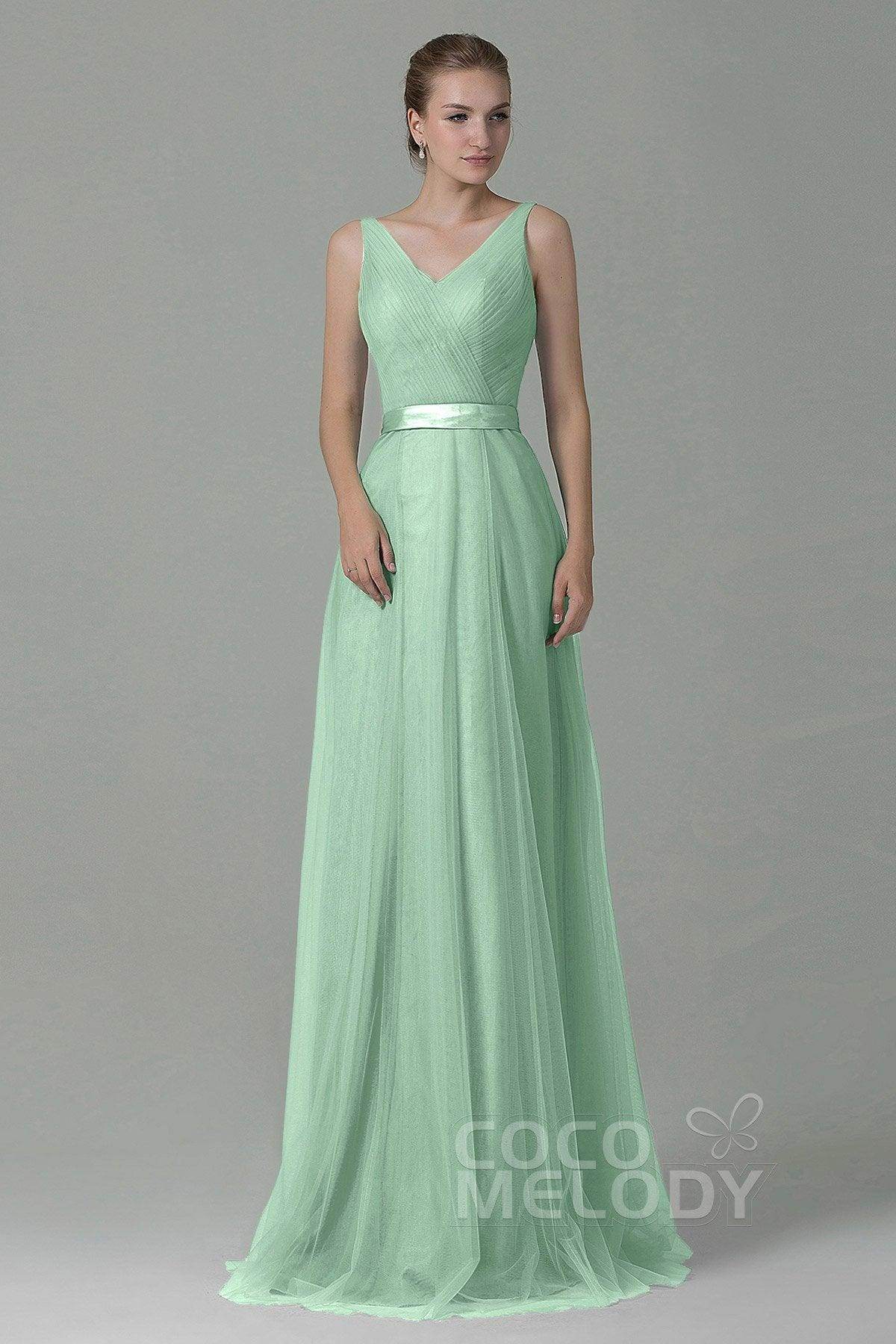 Sheath-Column Floor Length Tulle Bridesmaid Dress COZF1500F