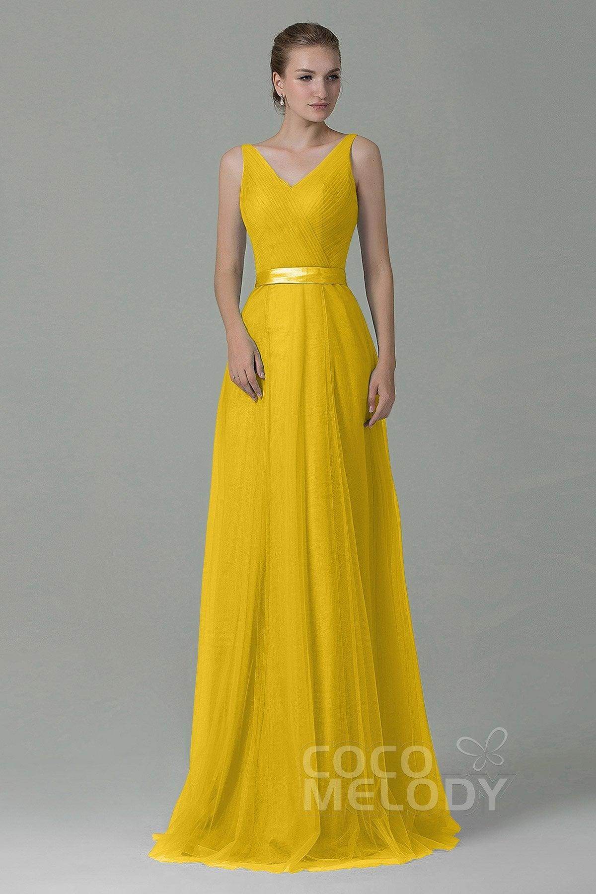 Sheath-Column Floor Length Tulle Bridesmaid Dress COZF1500F