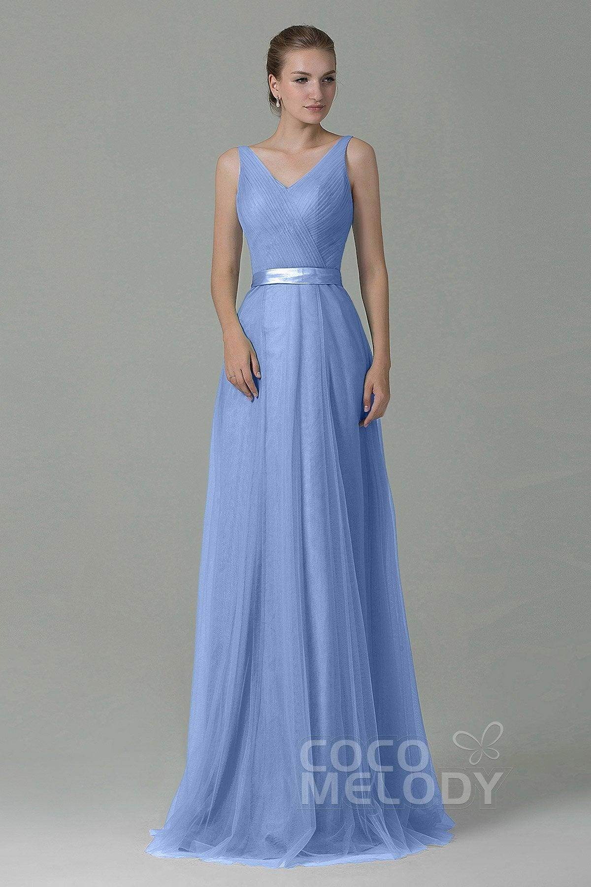 Sheath-Column Floor Length Tulle Bridesmaid Dress COZF1500F