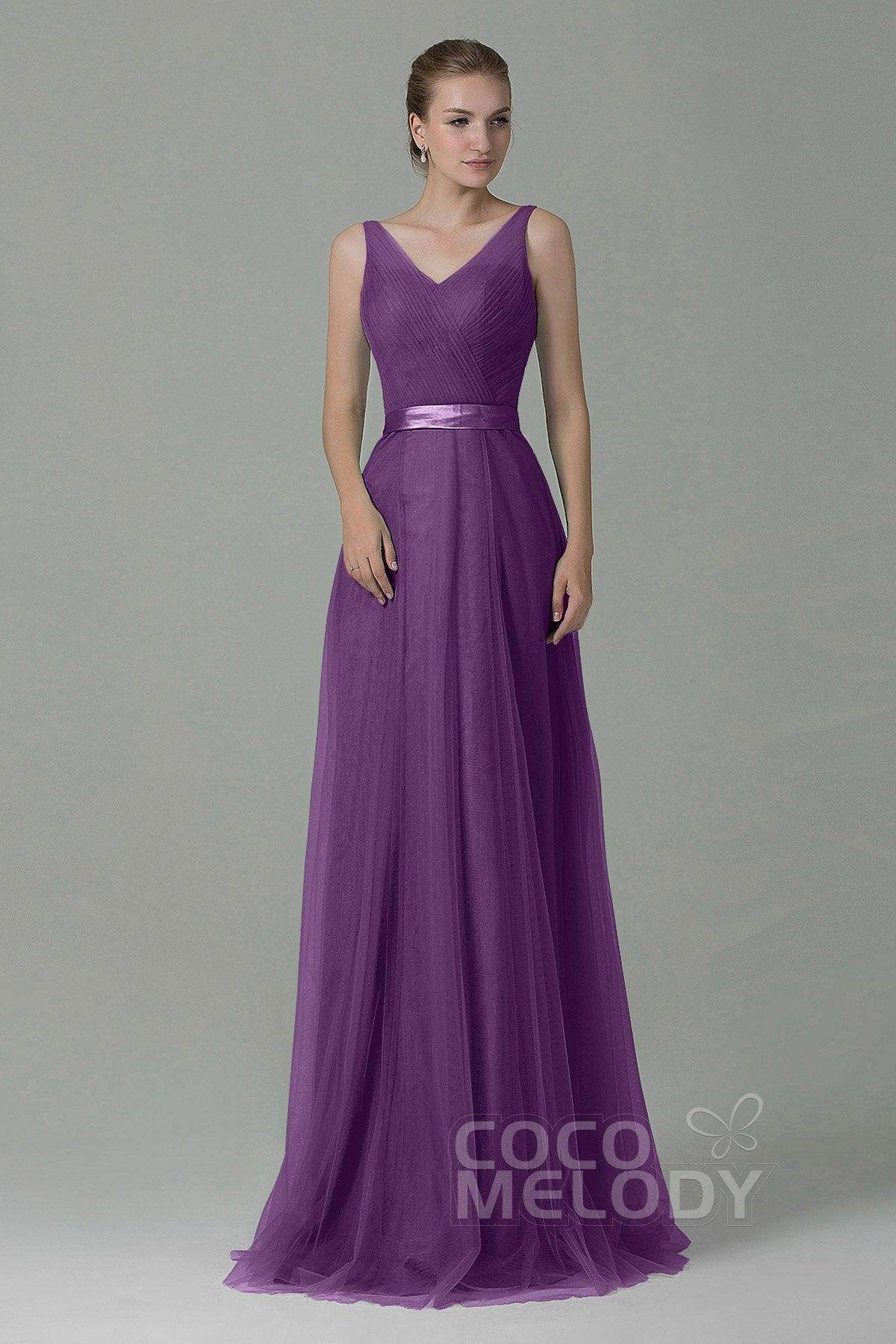 Sheath-Column Floor Length Tulle Bridesmaid Dress COZF1500F