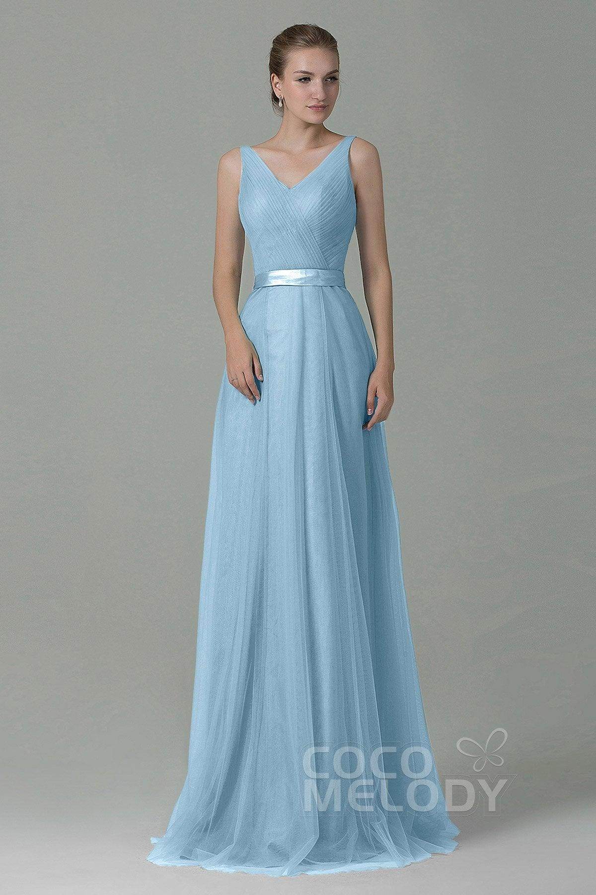 Sheath-Column Floor Length Tulle Bridesmaid Dress COZF1500F