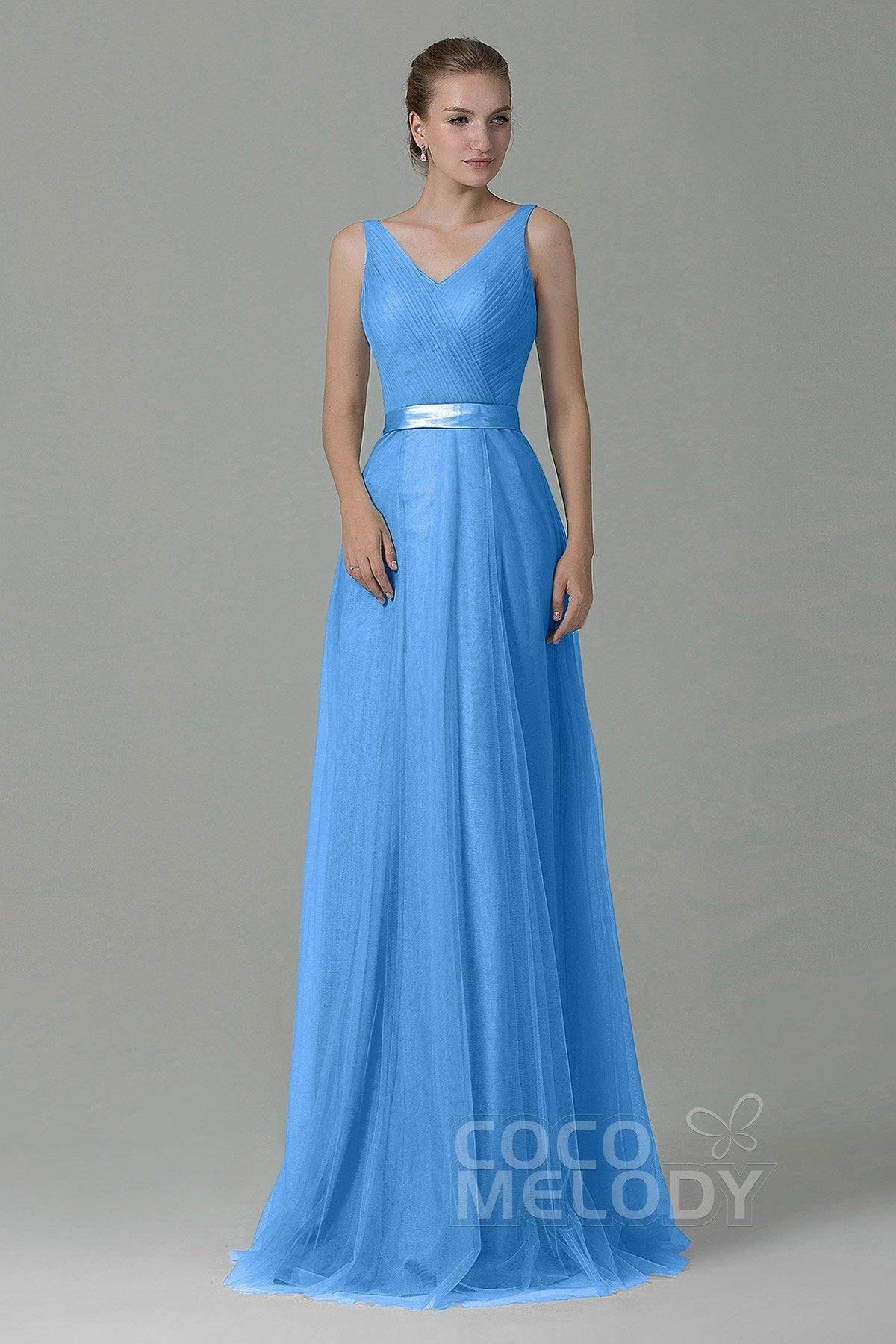 Sheath-Column Floor Length Tulle Bridesmaid Dress COZF1500F
