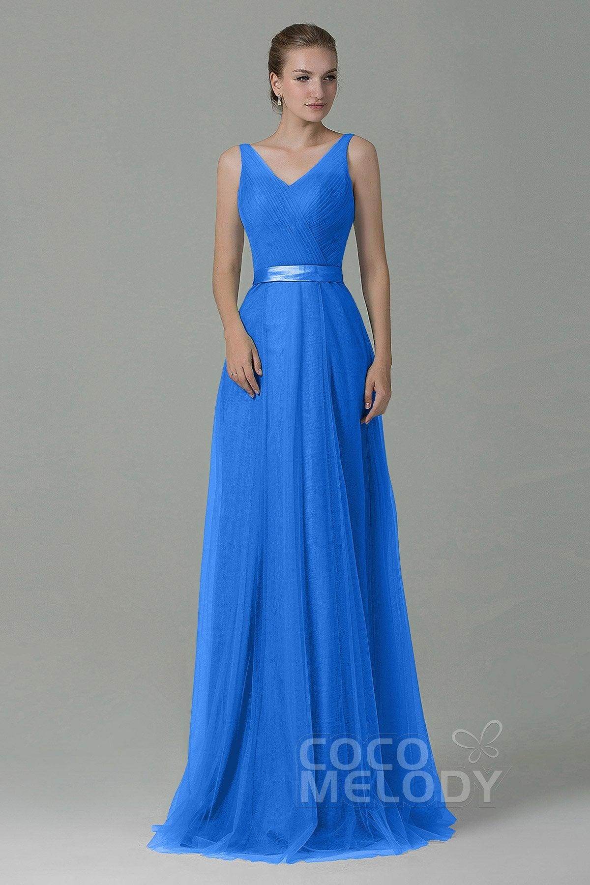 Sheath-Column Floor Length Tulle Bridesmaid Dress COZF1500F