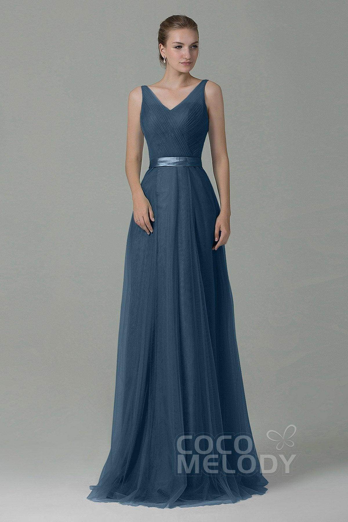Sheath-Column Floor Length Tulle Bridesmaid Dress COZF1500F
