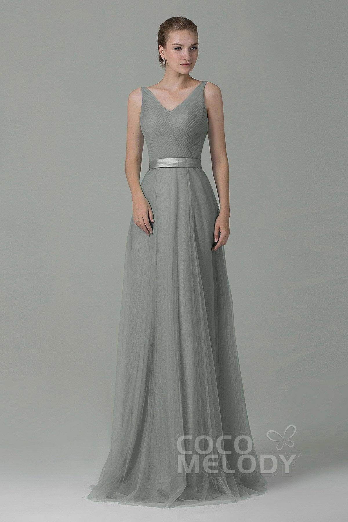 Sheath-Column Floor Length Tulle Bridesmaid Dress COZF1500F