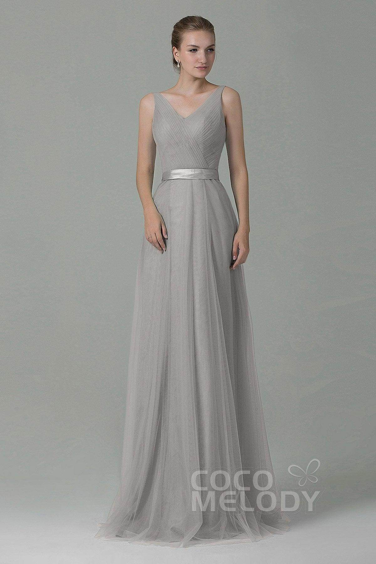 Sheath-Column Floor Length Tulle Bridesmaid Dress COZF1500F