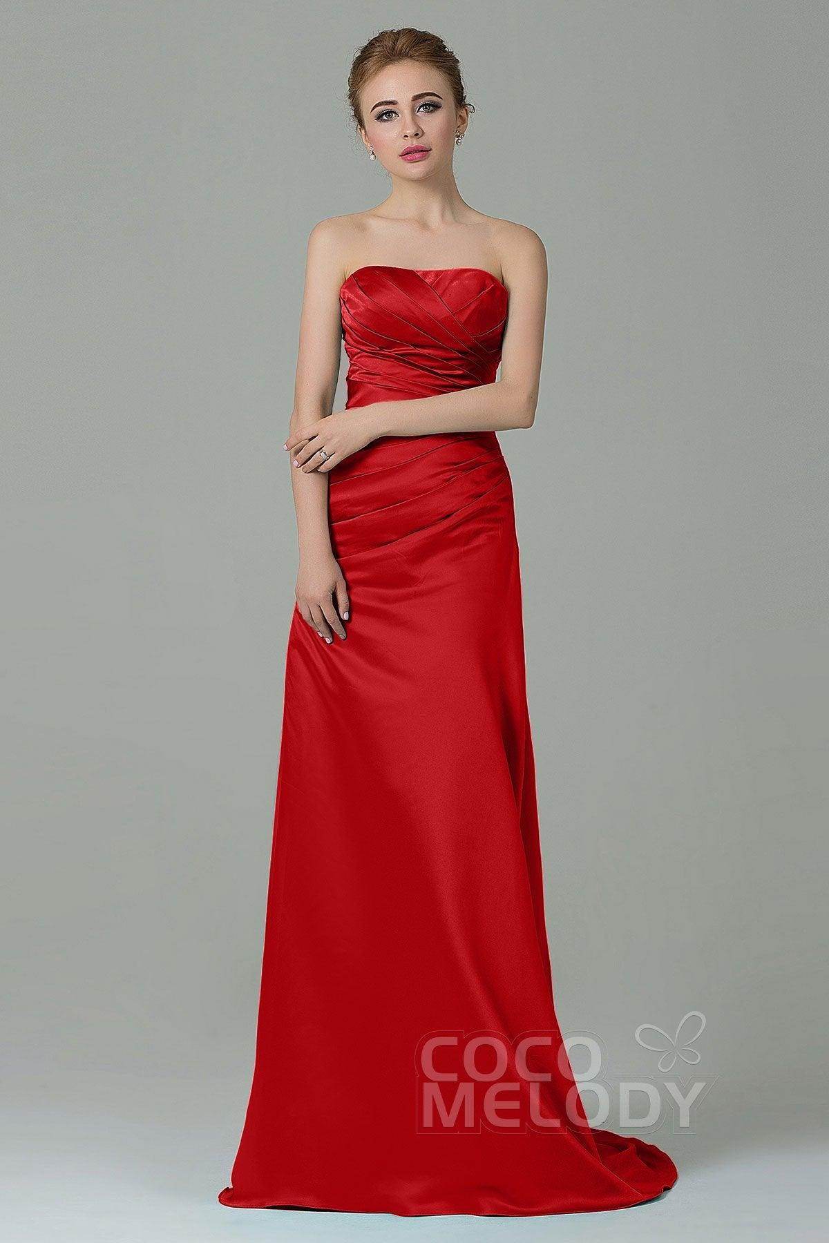 Sheath-Column Sweep Train Satin Bridesmaid Dress COZF15010
