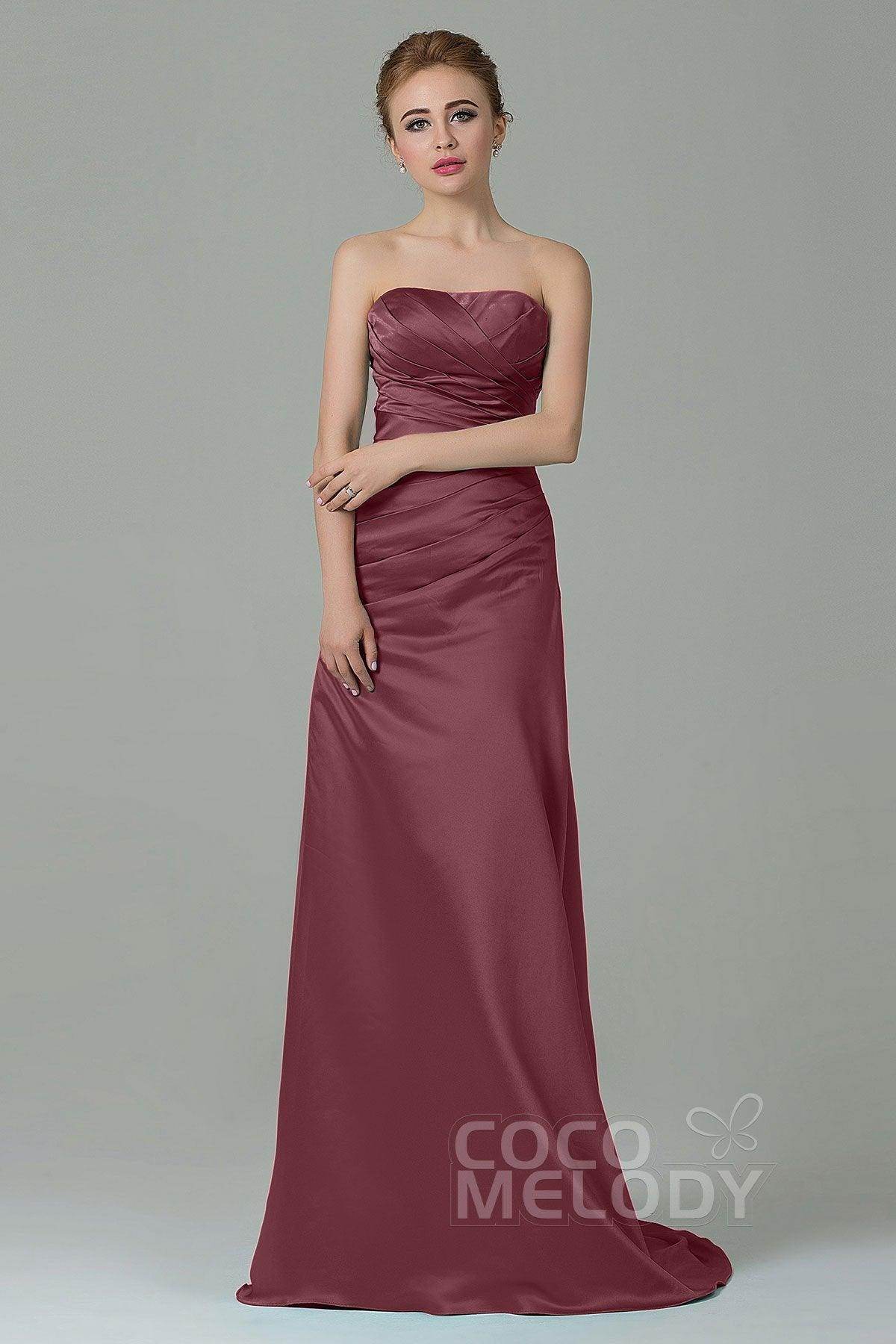 Sheath-Column Sweep Train Satin Bridesmaid Dress COZF15010