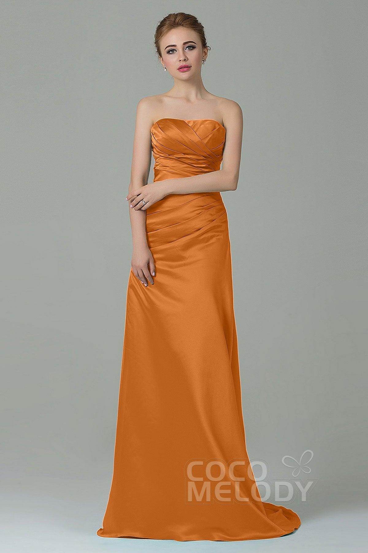 Sheath-Column Sweep Train Satin Bridesmaid Dress COZF15010