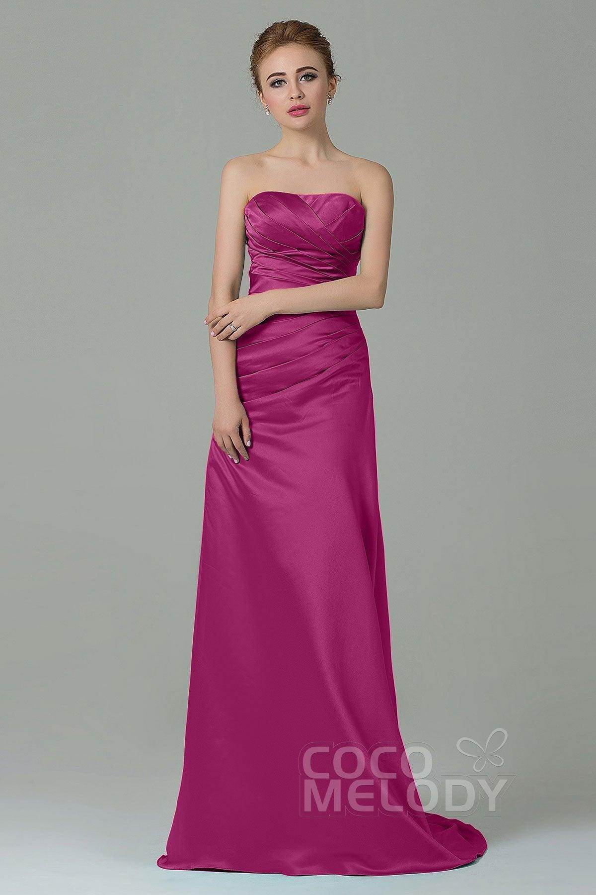 Sheath-Column Sweep Train Satin Bridesmaid Dress COZF15010