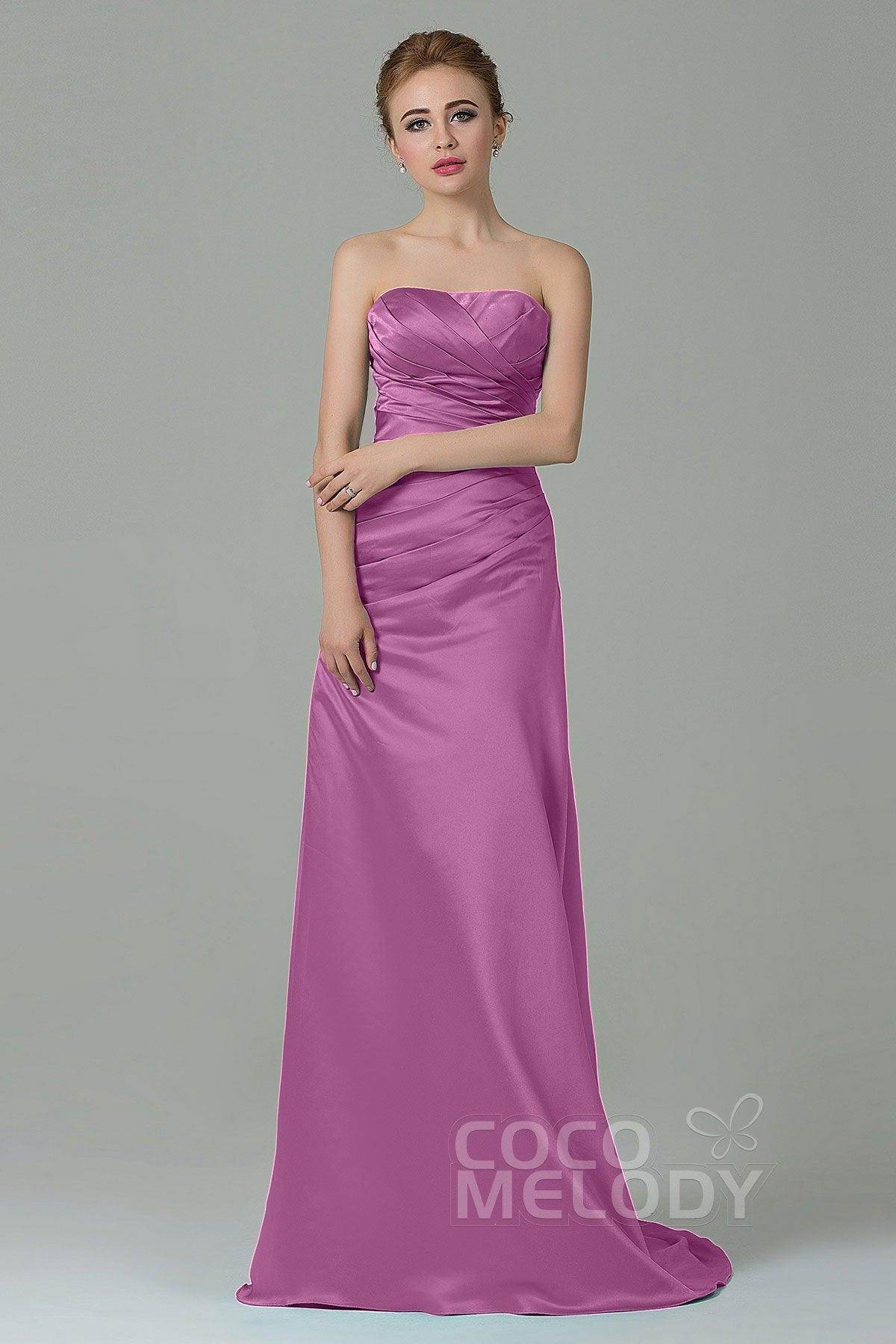 Sheath-Column Sweep Train Satin Bridesmaid Dress COZF15010