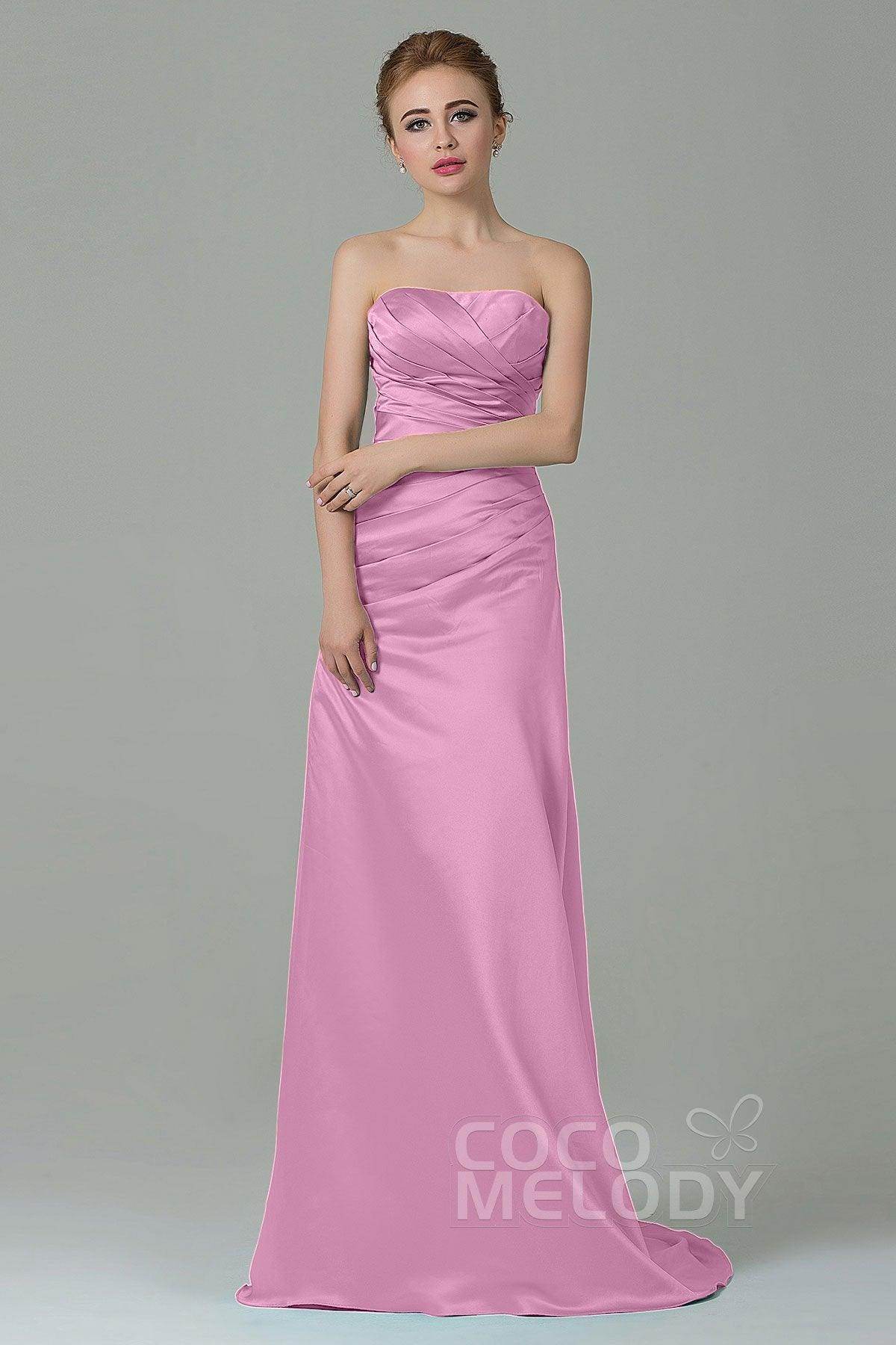 Sheath-Column Sweep Train Satin Bridesmaid Dress COZF15010