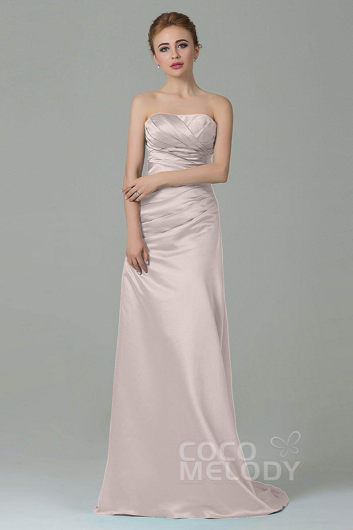 Sheath-Column Sweep Train Satin Bridesmaid Dress COZF15010
