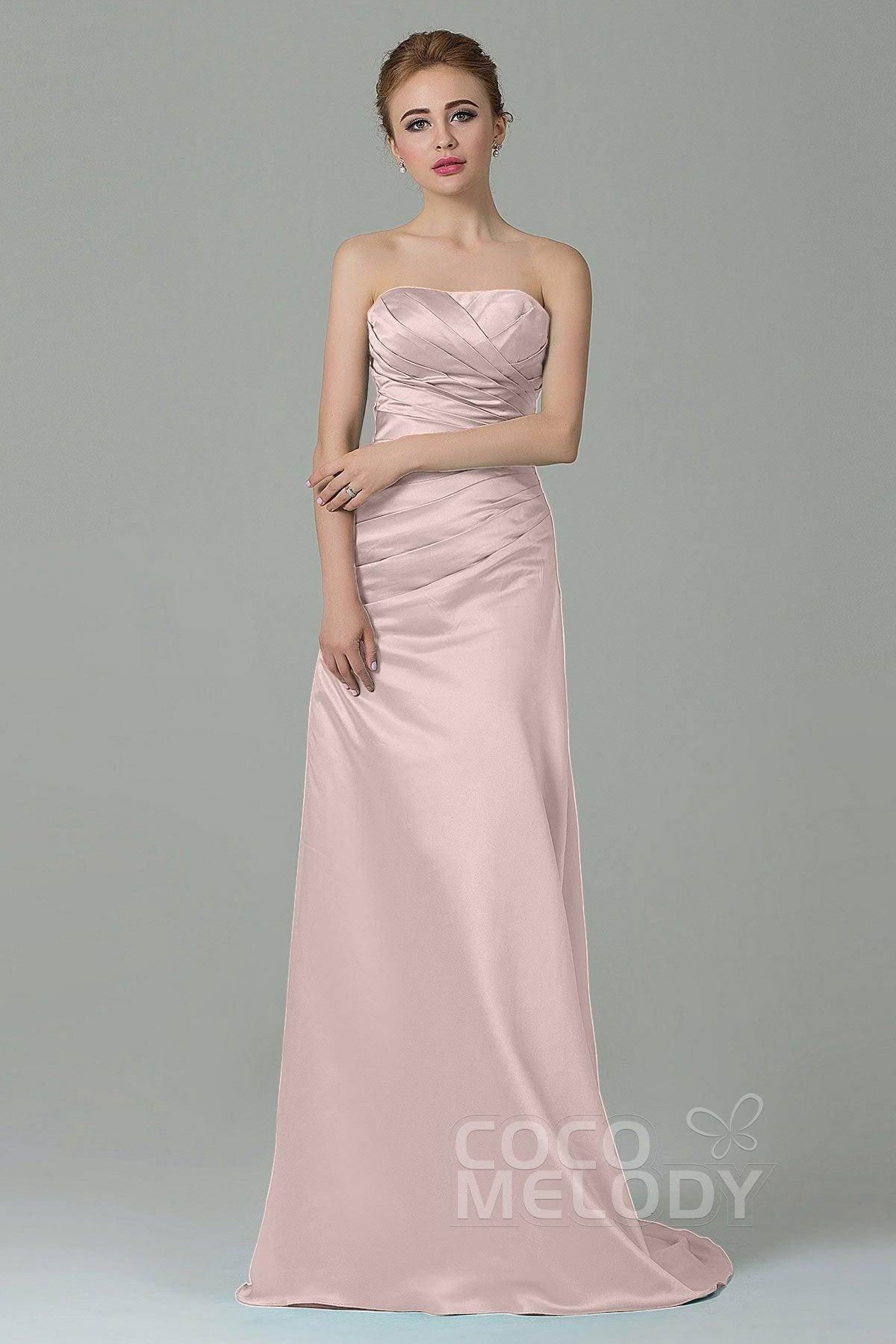Sheath-Column Sweep Train Satin Bridesmaid Dress COZF15010