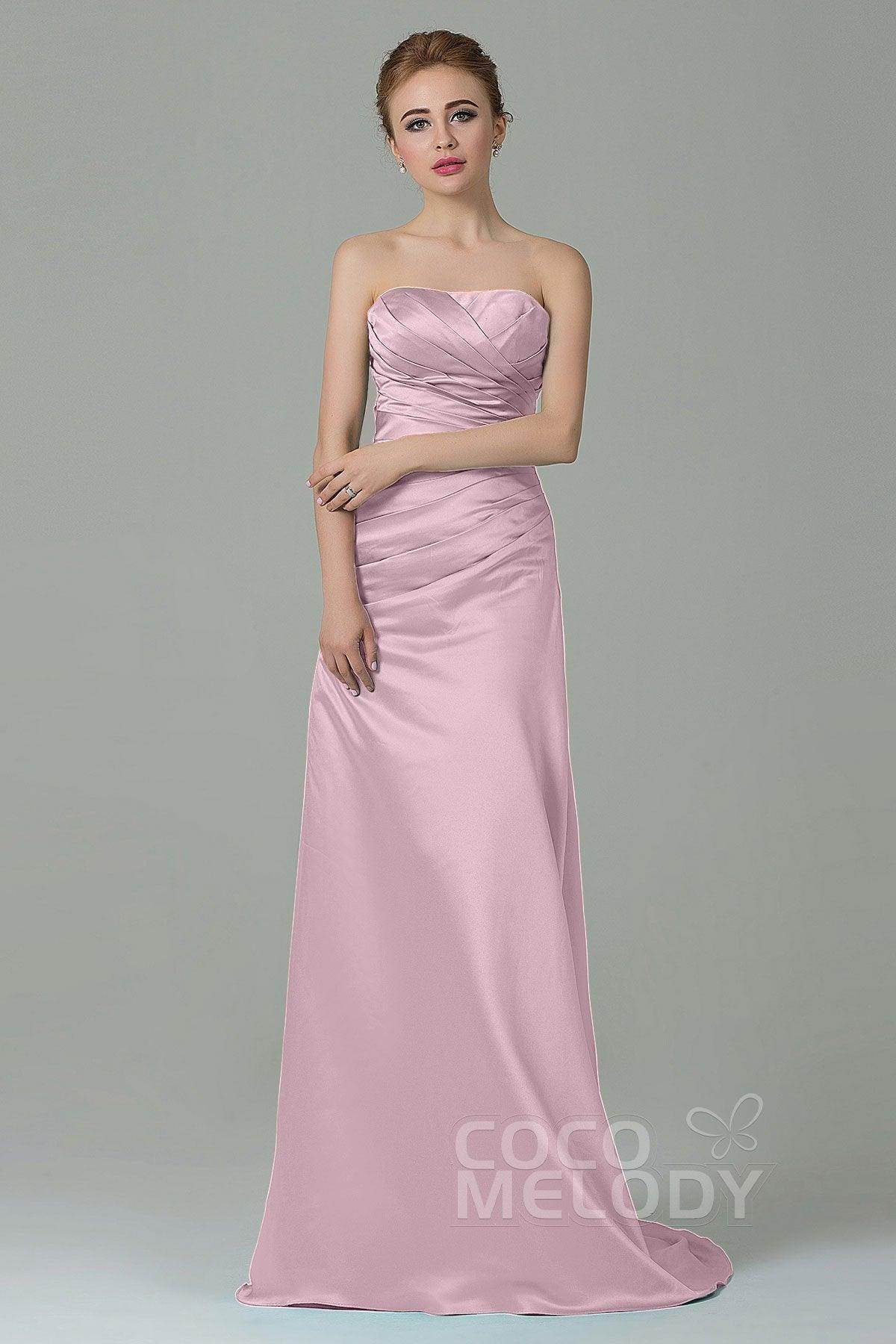 Sheath-Column Sweep Train Satin Bridesmaid Dress COZF15010