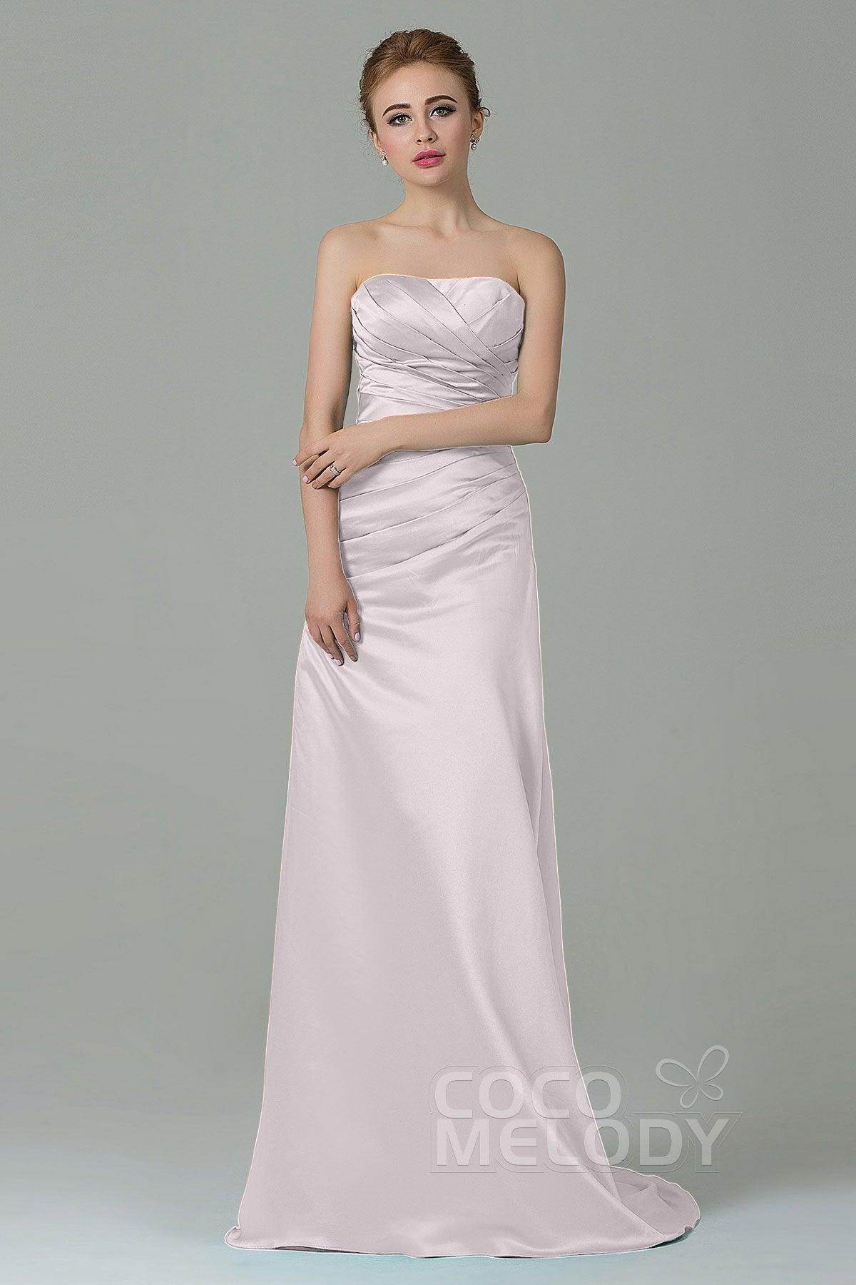 Sheath-Column Sweep Train Satin Bridesmaid Dress COZF15010