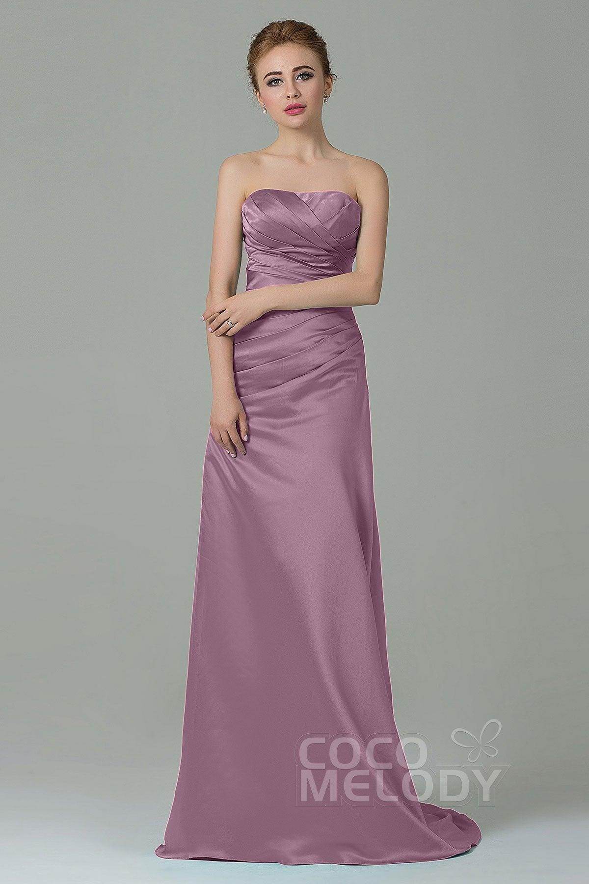 Sheath-Column Sweep Train Satin Bridesmaid Dress COZF15010