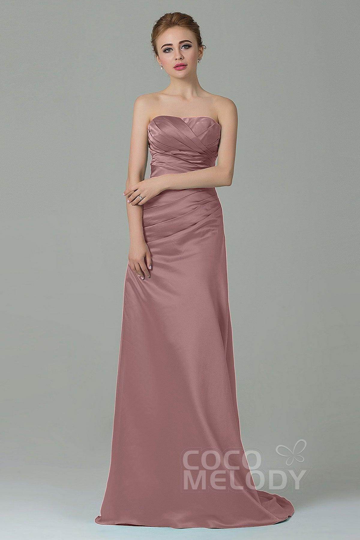 Sheath-Column Sweep Train Satin Bridesmaid Dress COZF15010