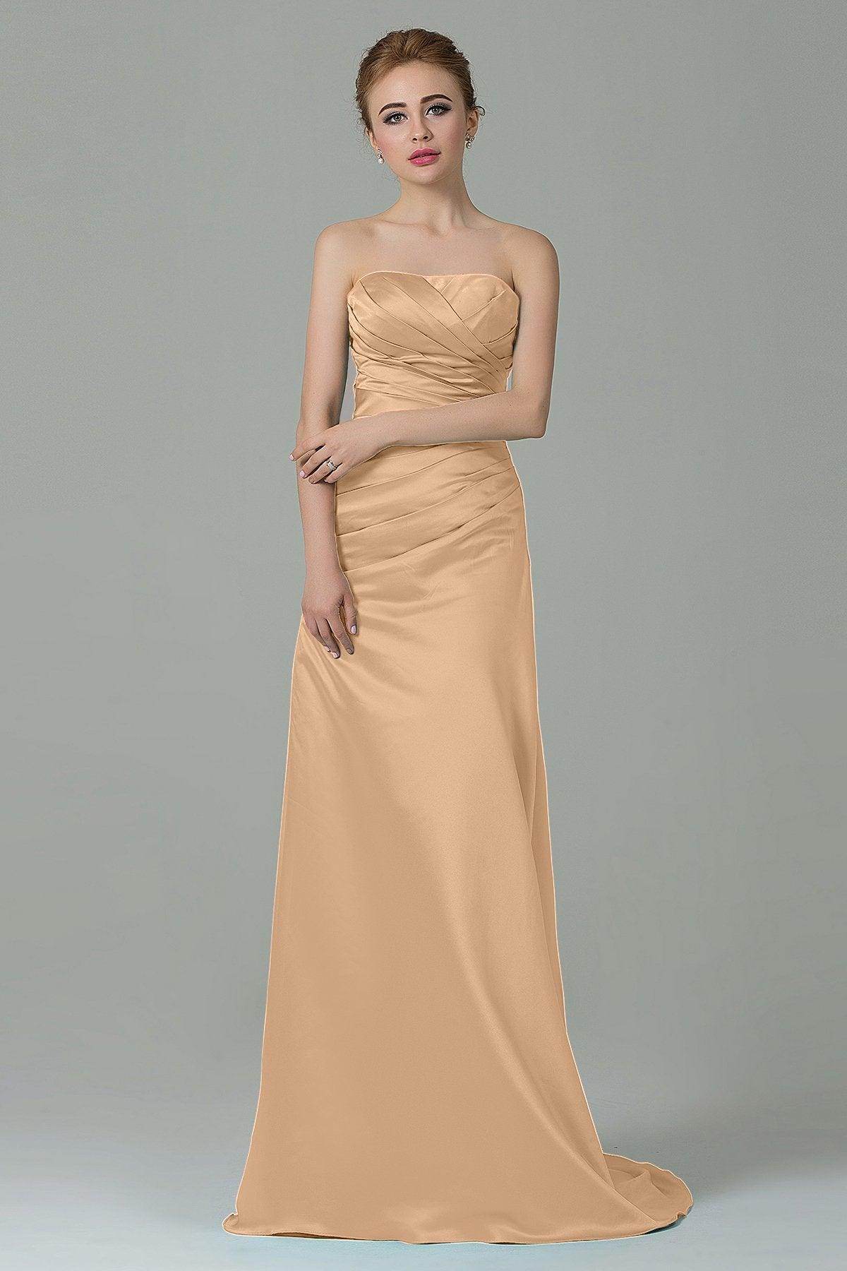 Sheath-Column Sweep Train Satin Bridesmaid Dress COZF15010