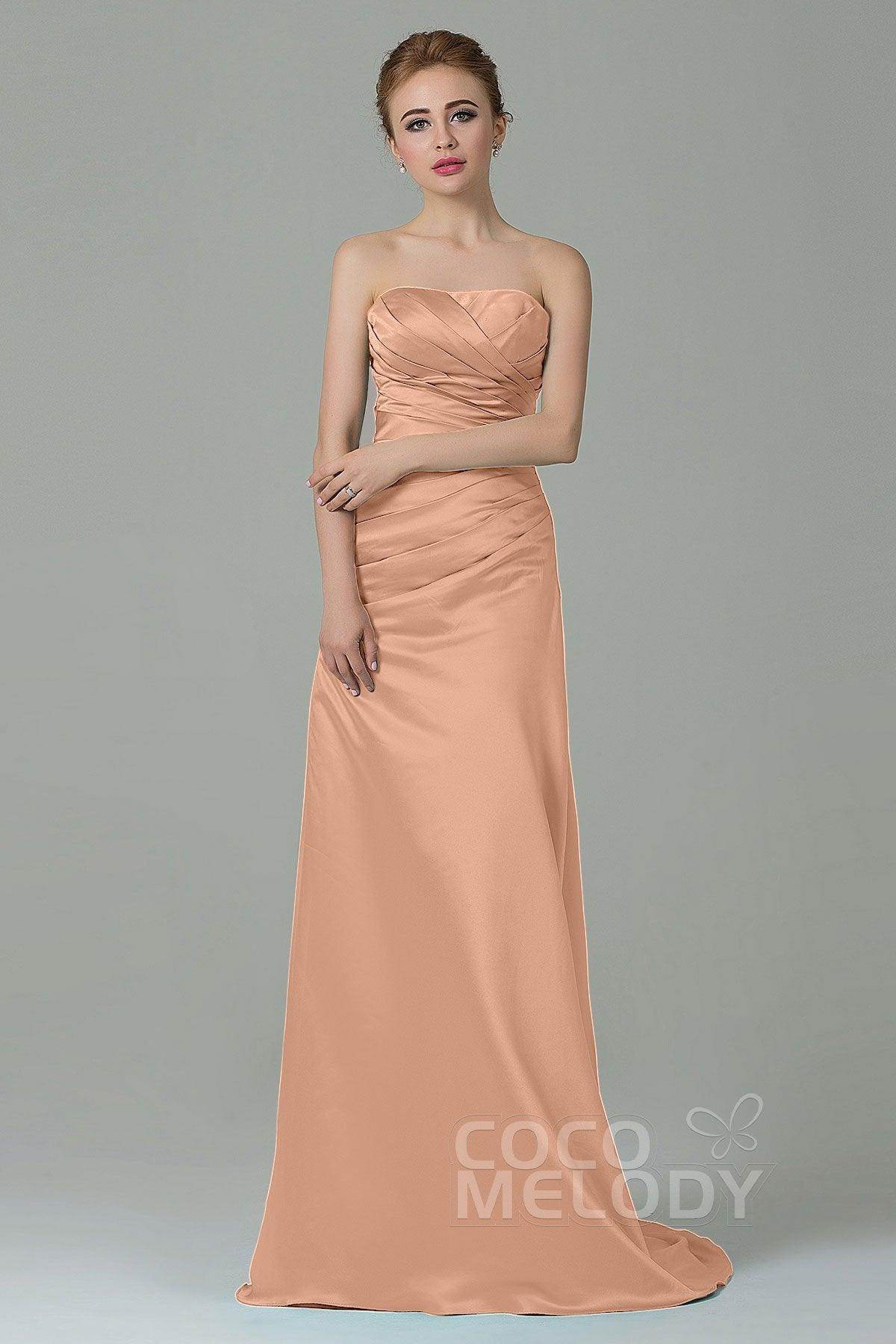 Sheath-Column Sweep Train Satin Bridesmaid Dress COZF15010