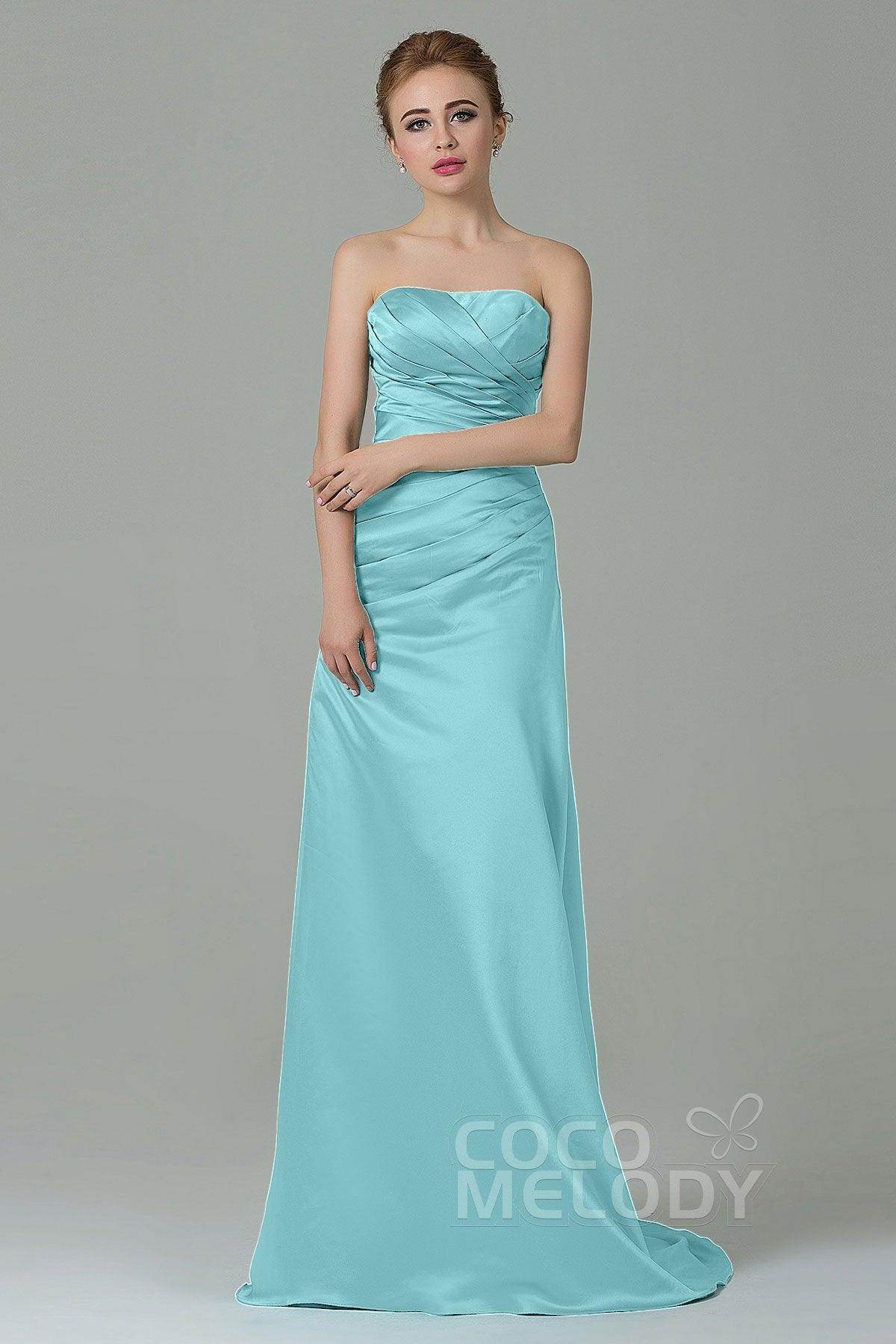 Sheath-Column Sweep Train Satin Bridesmaid Dress COZF15010