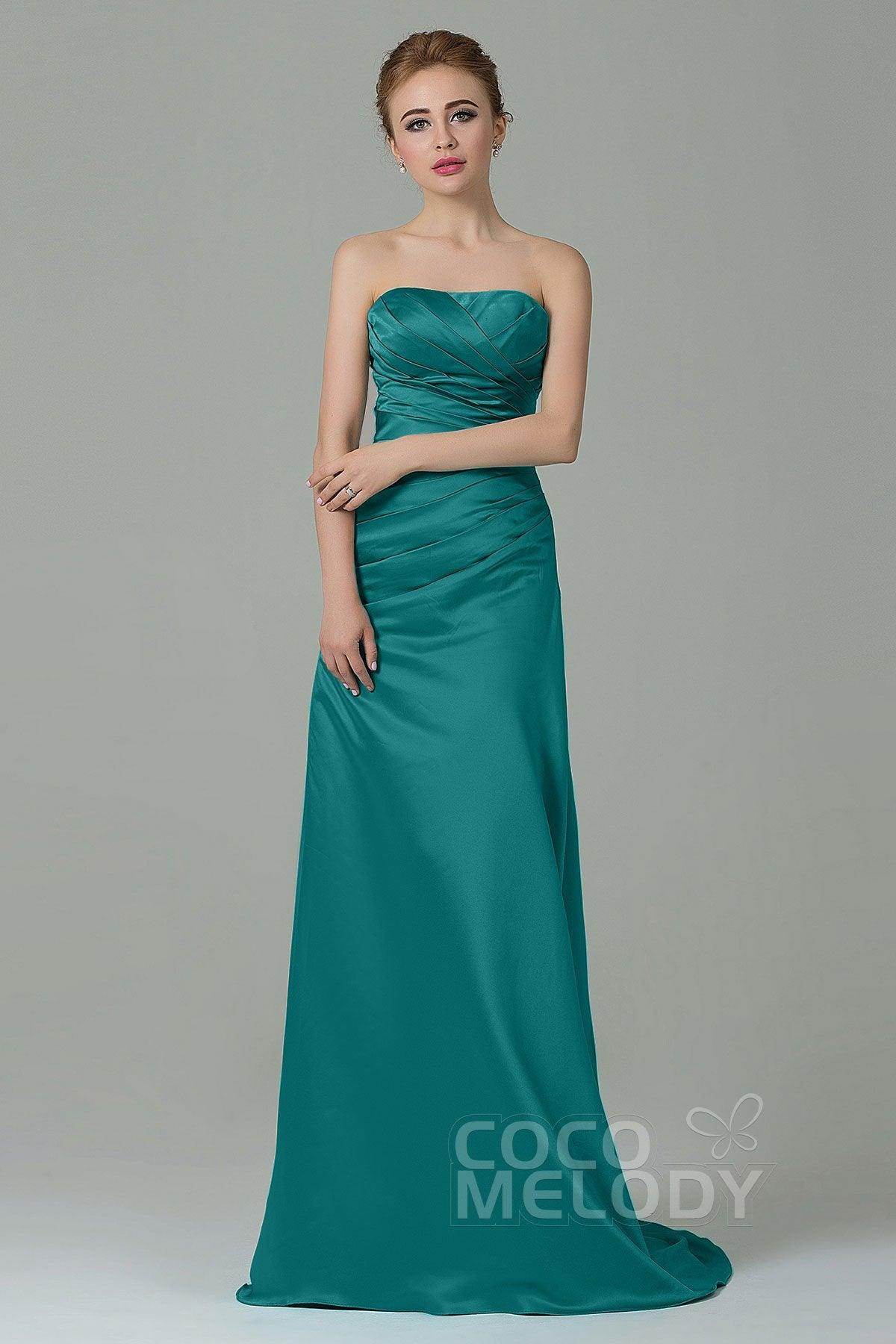 Sheath-Column Sweep Train Satin Bridesmaid Dress COZF15010