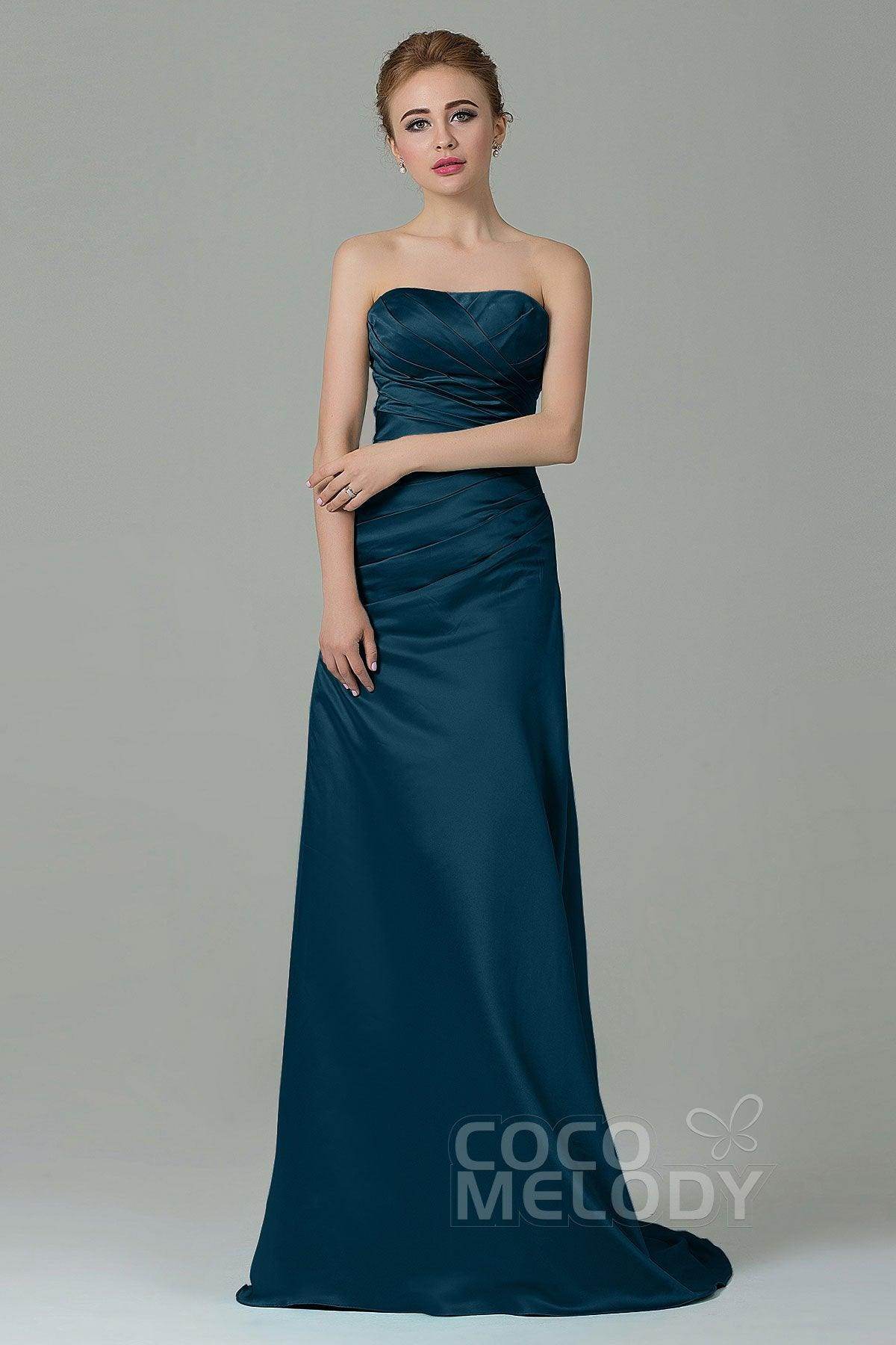 Sheath-Column Sweep Train Satin Bridesmaid Dress COZF15010