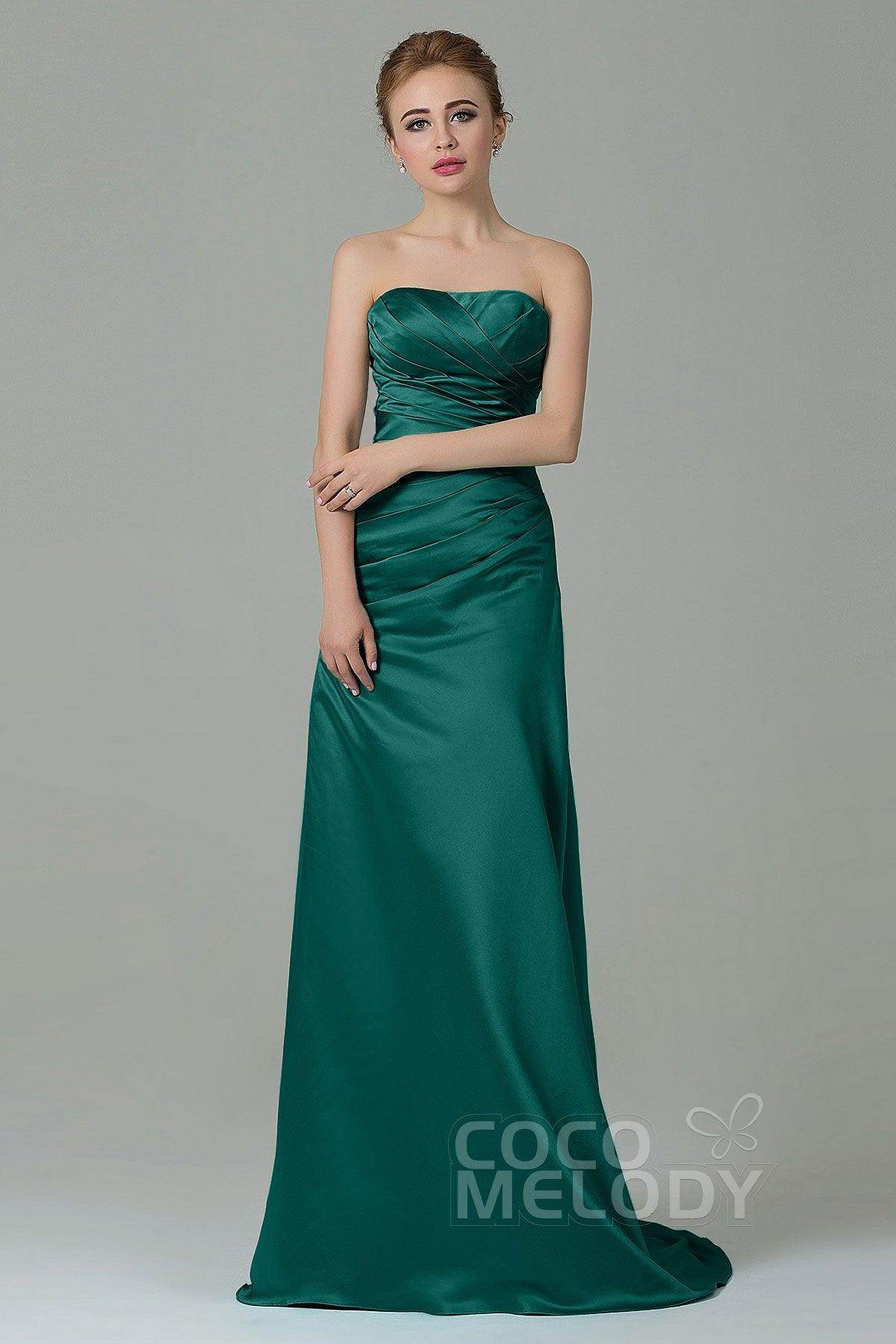 Sheath-Column Sweep Train Satin Bridesmaid Dress COZF15010