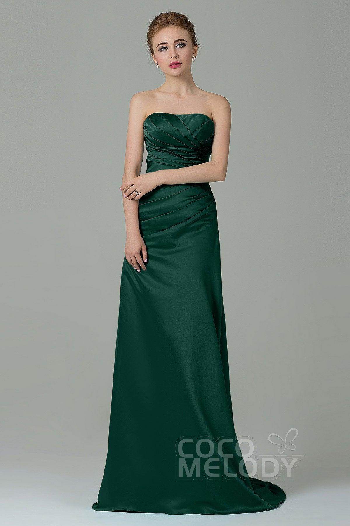 Sheath-Column Sweep Train Satin Bridesmaid Dress COZF15010