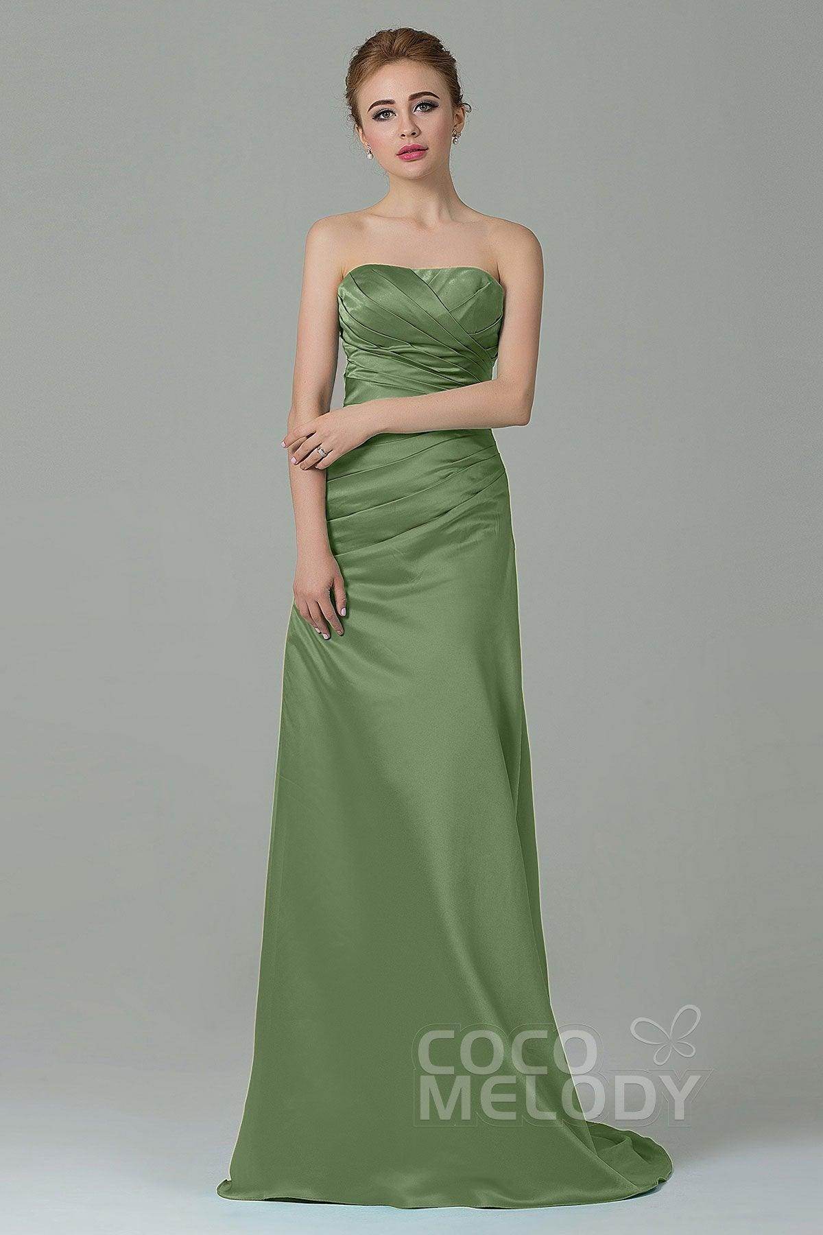 Sheath-Column Sweep Train Satin Bridesmaid Dress COZF15010