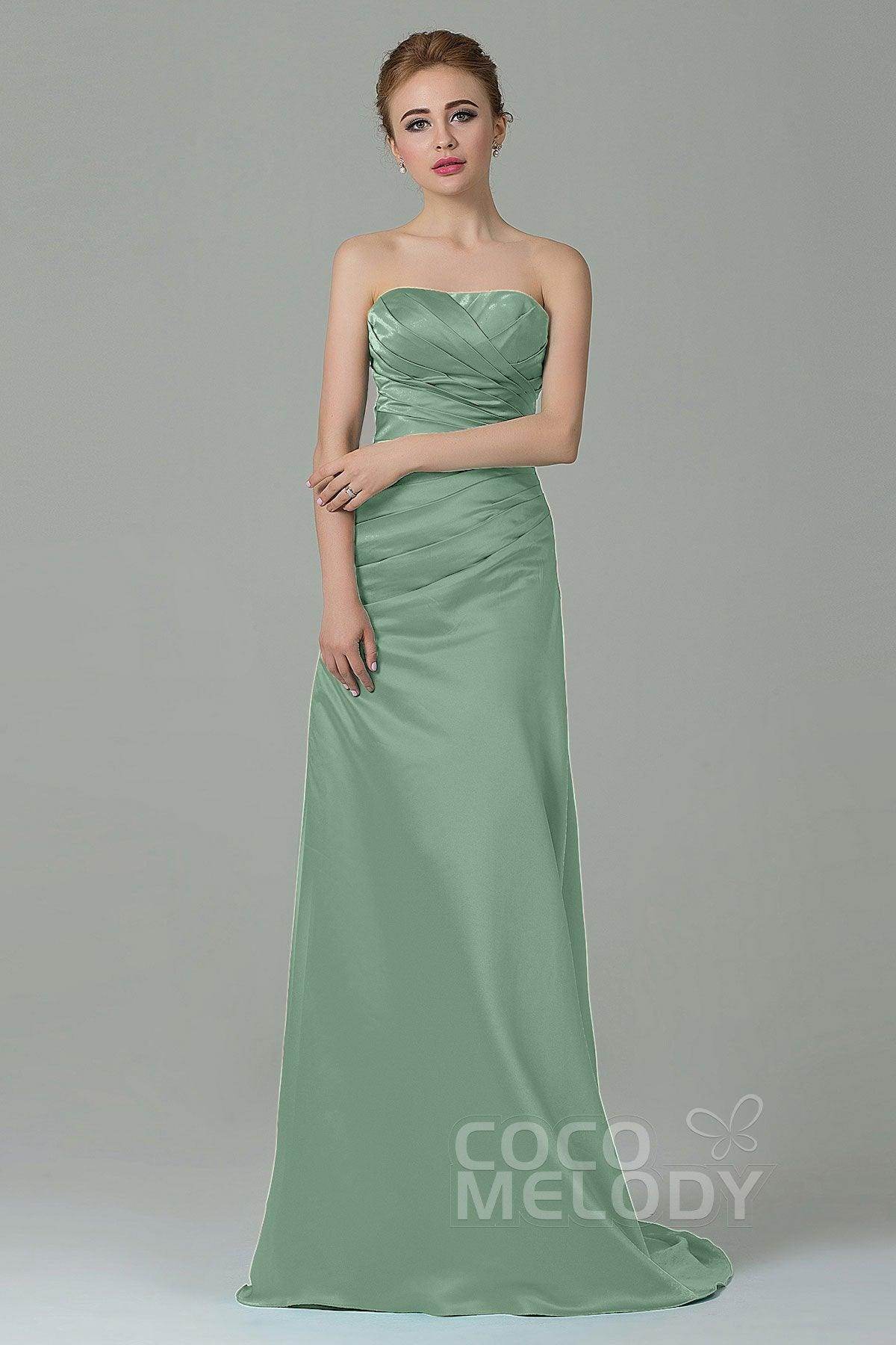 Sheath-Column Sweep Train Satin Bridesmaid Dress COZF15010