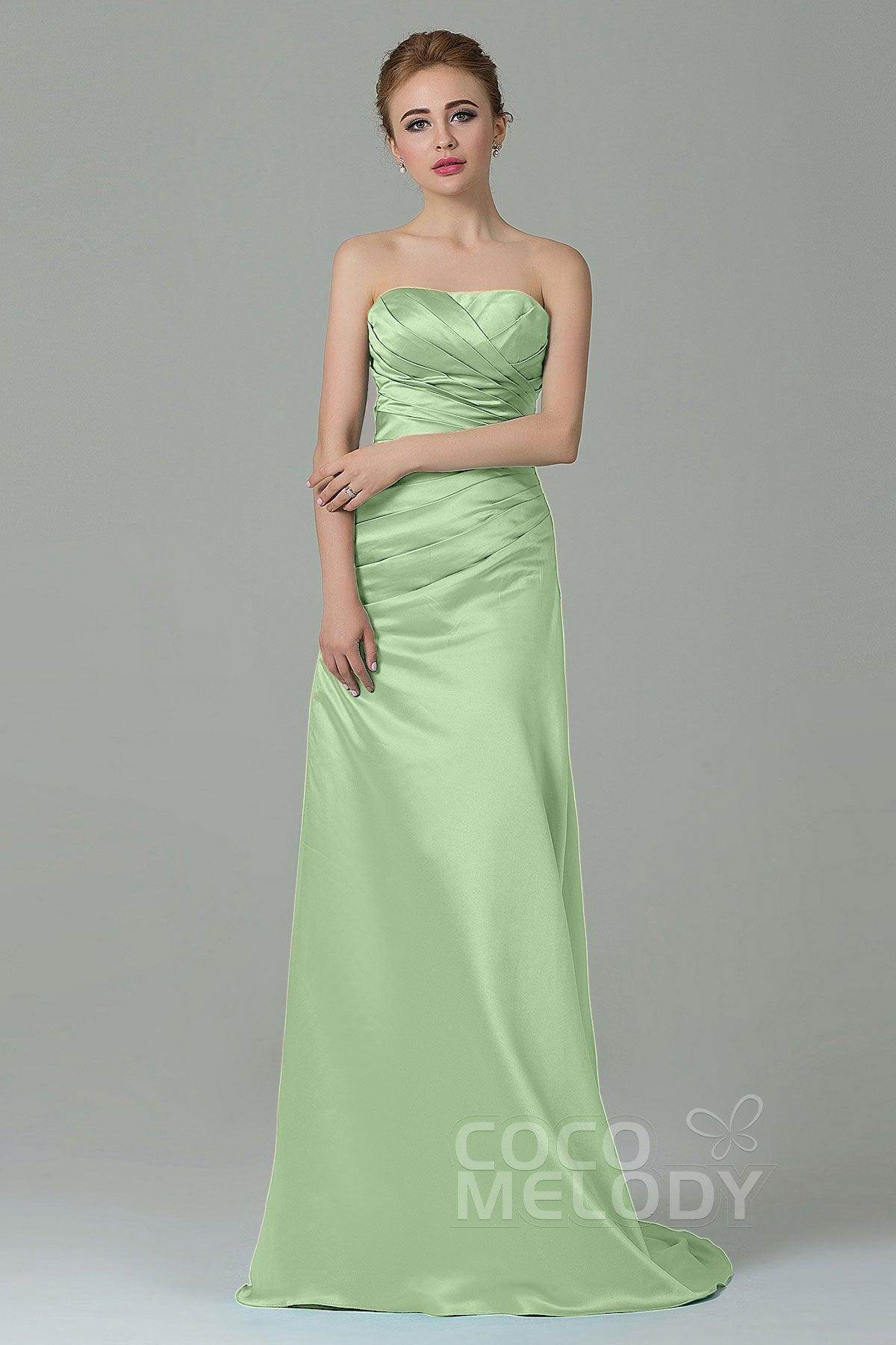Sheath-Column Sweep Train Satin Bridesmaid Dress COZF15010