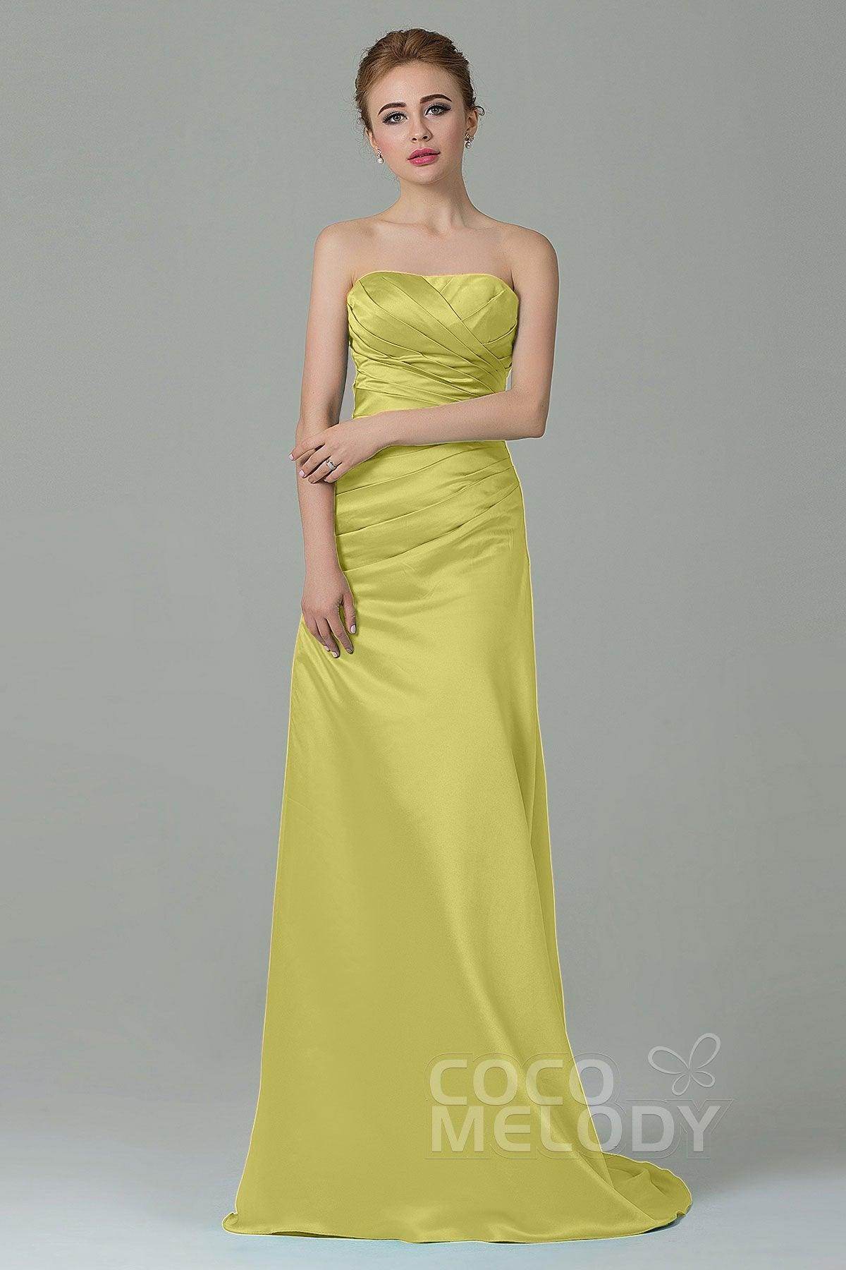 Sheath-Column Sweep Train Satin Bridesmaid Dress COZF15010