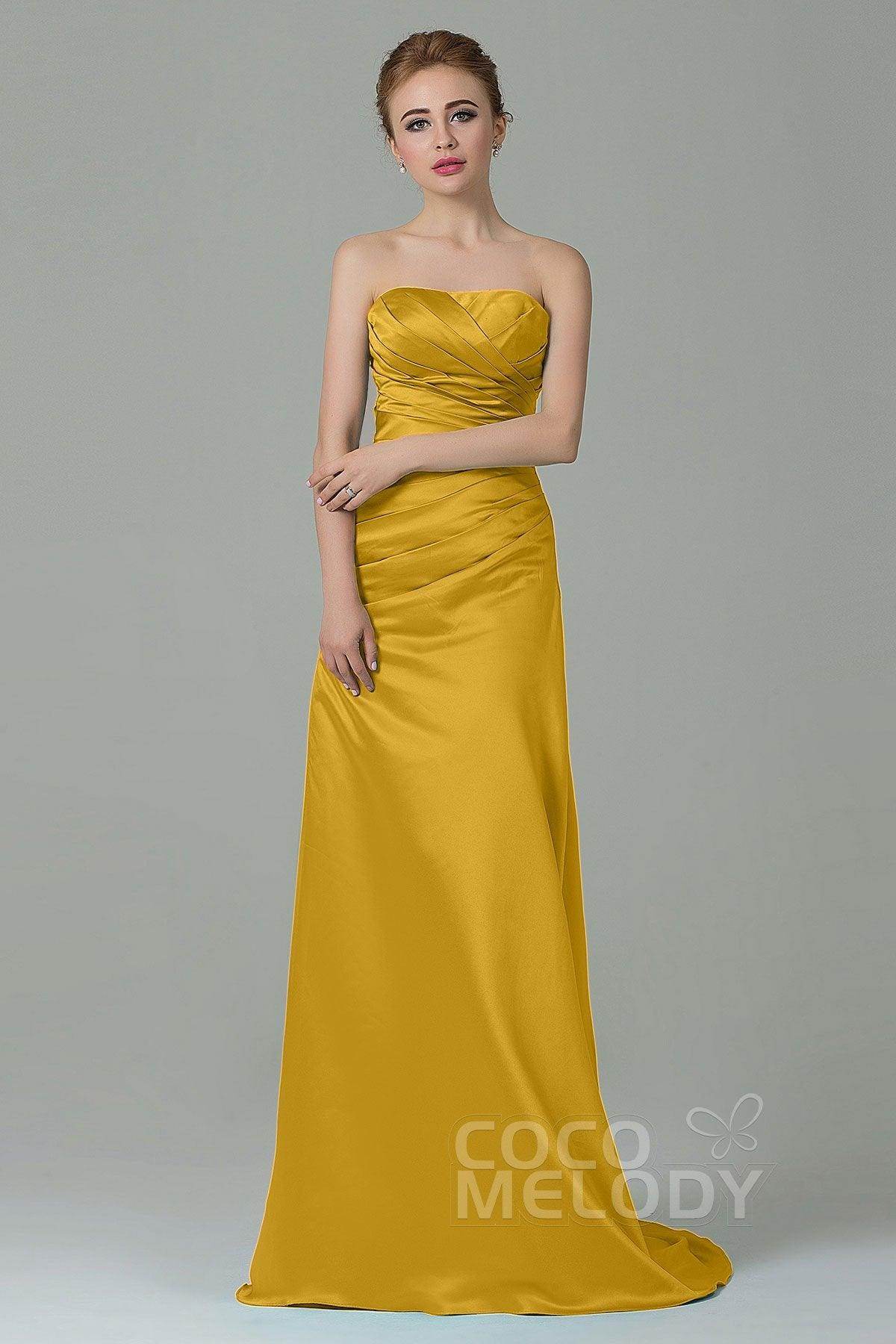 Sheath-Column Sweep Train Satin Bridesmaid Dress COZF15010