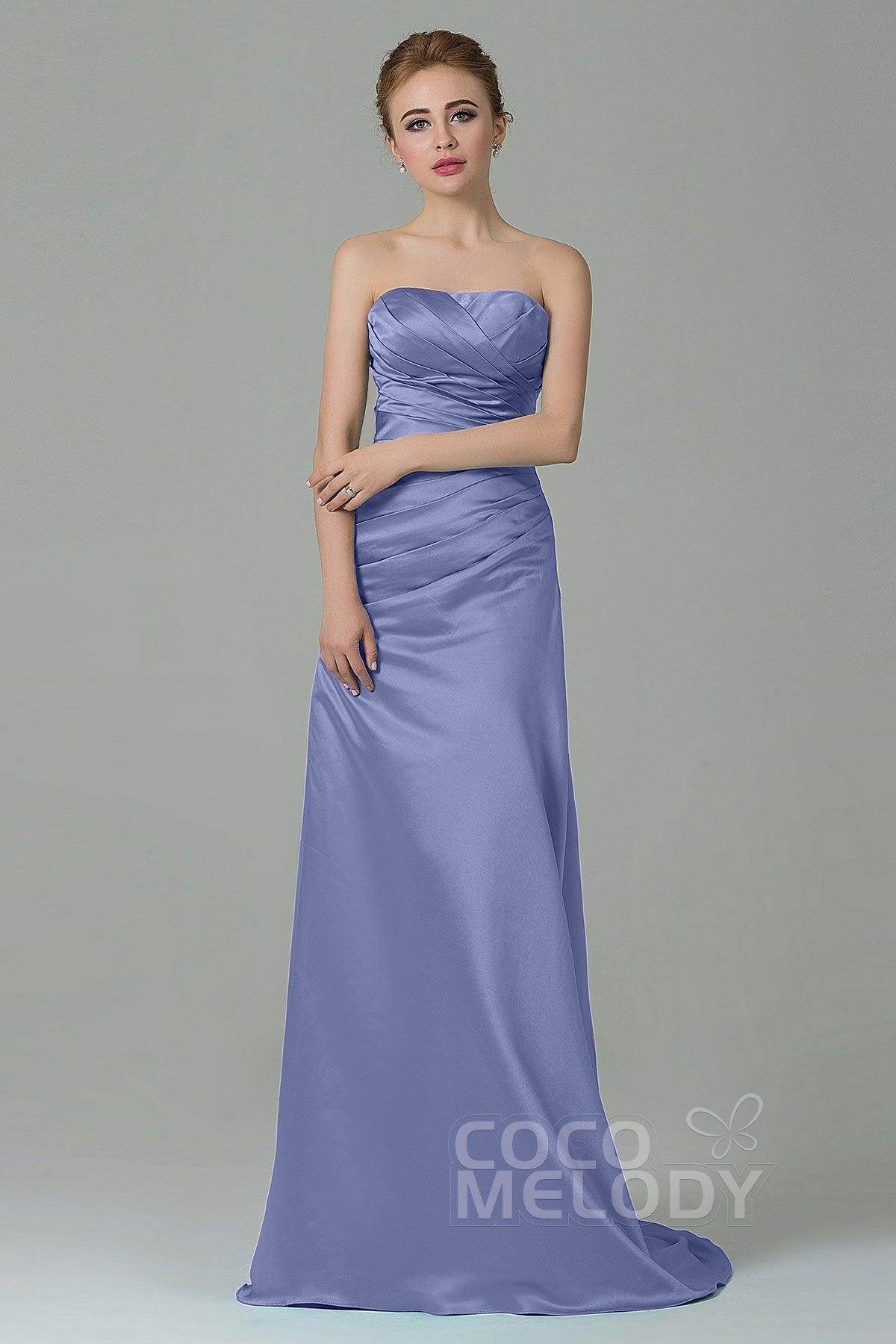 Sheath-Column Sweep Train Satin Bridesmaid Dress COZF15010