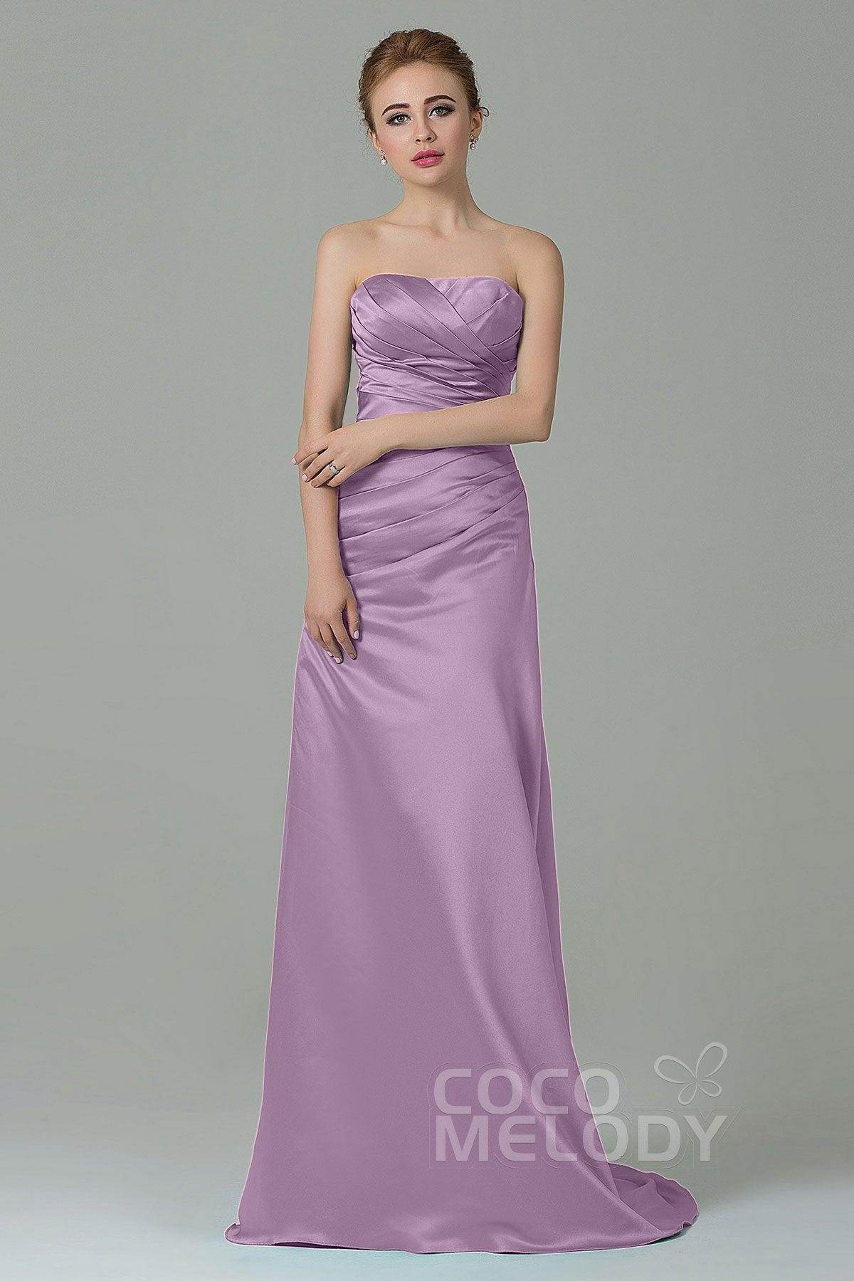Sheath-Column Sweep Train Satin Bridesmaid Dress COZF15010