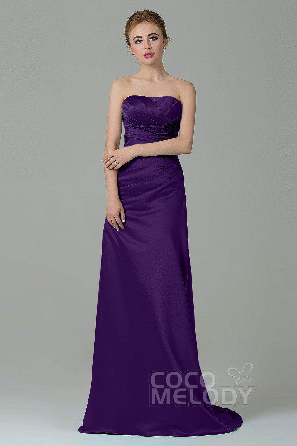 Sheath-Column Sweep Train Satin Bridesmaid Dress COZF15010