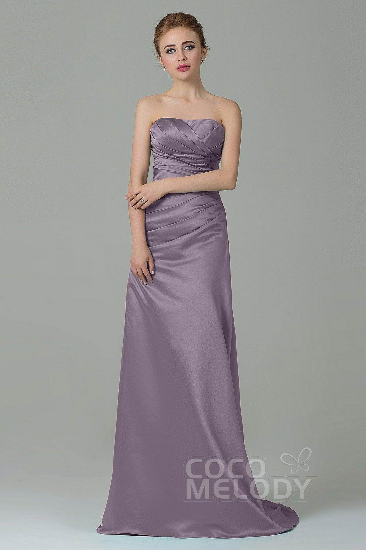 Sheath-Column Sweep Train Satin Bridesmaid Dress COZF15010