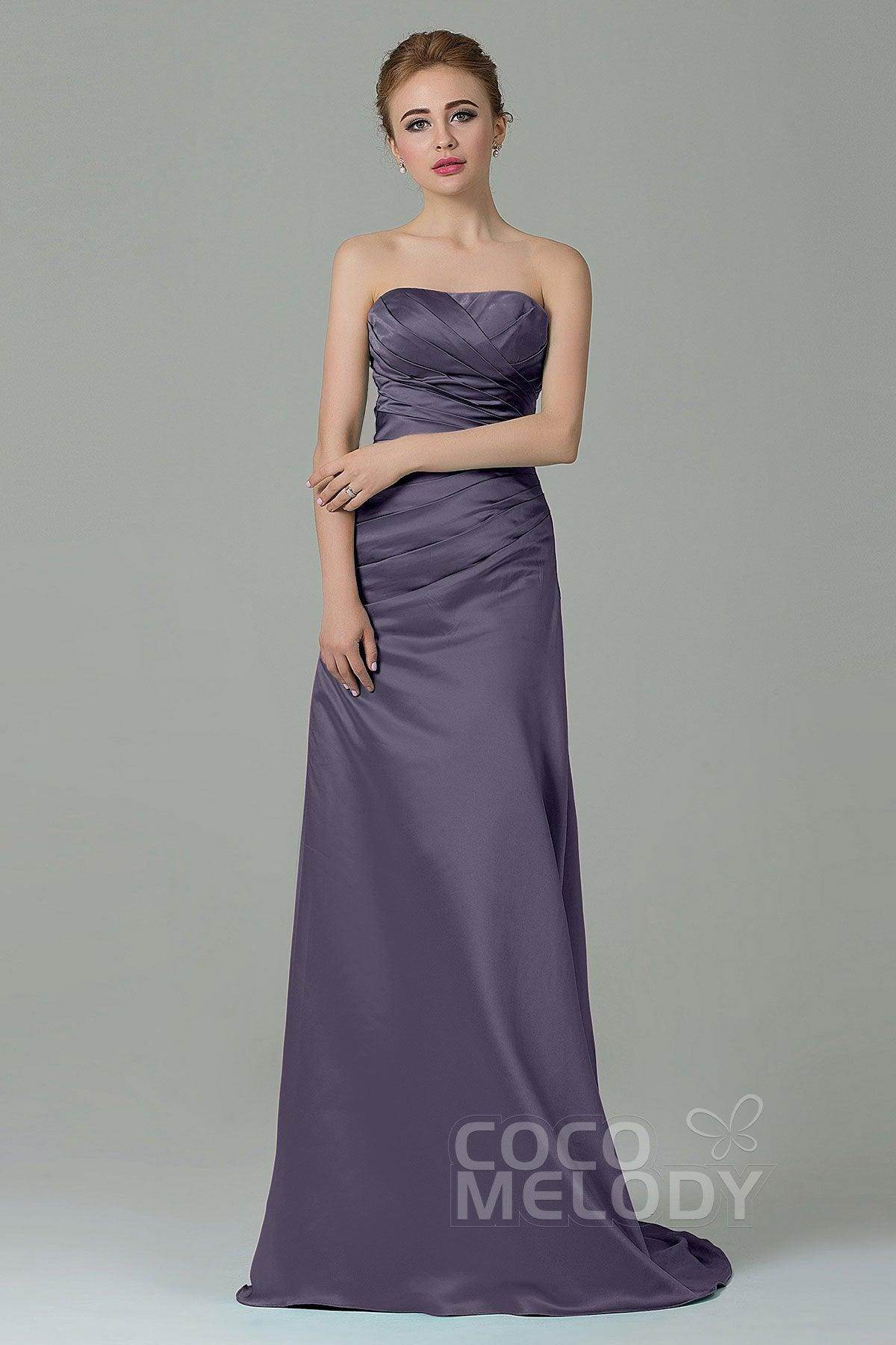 Sheath-Column Sweep Train Satin Bridesmaid Dress COZF15010