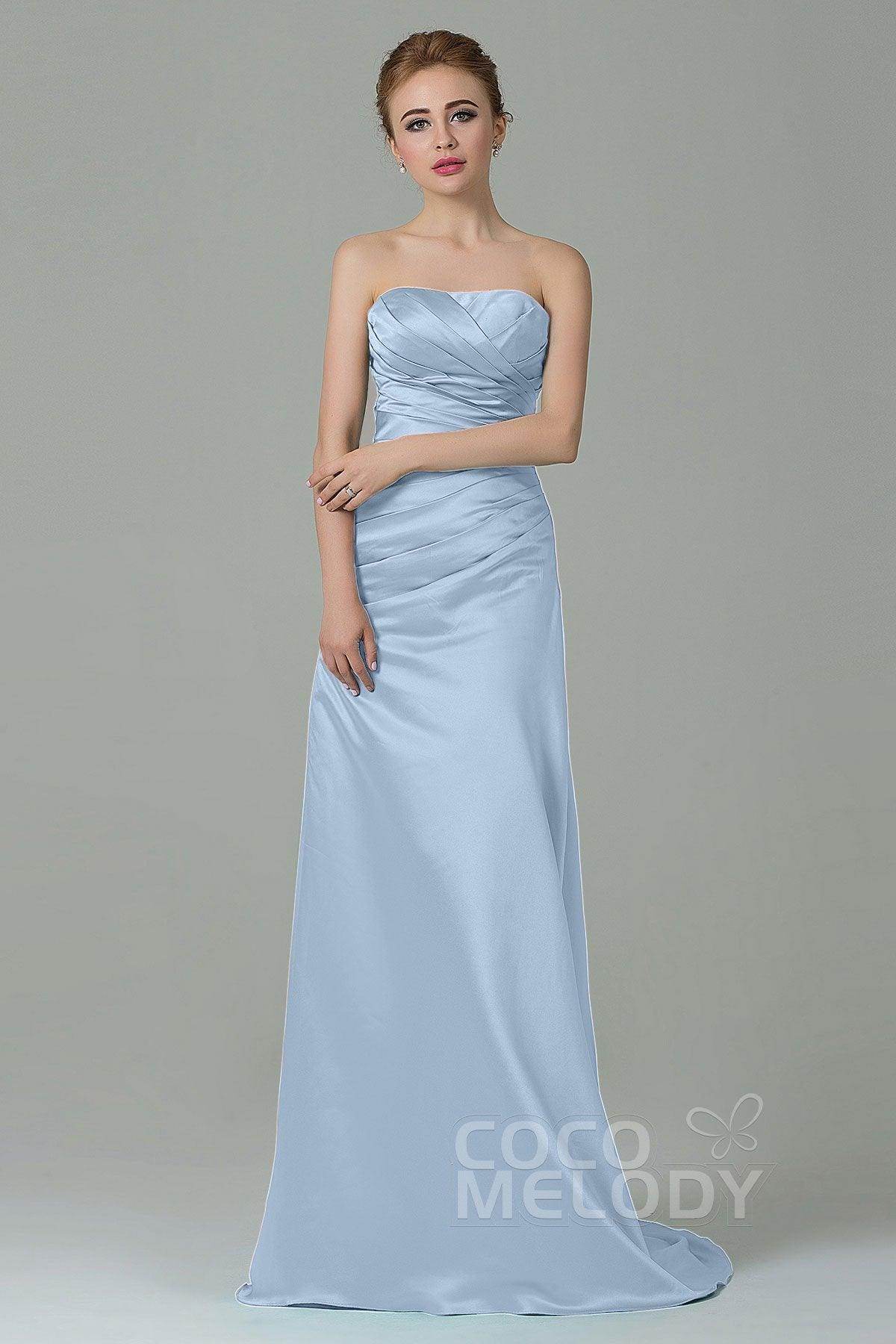 Sheath-Column Sweep Train Satin Bridesmaid Dress COZF15010