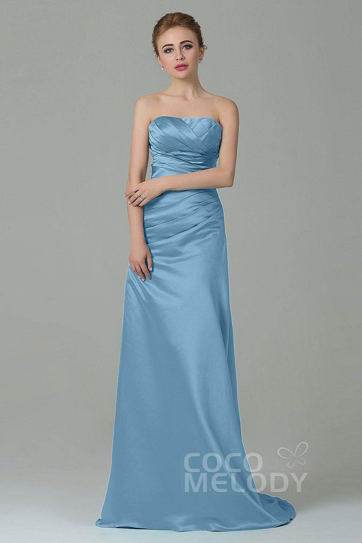 Sheath-Column Sweep Train Satin Bridesmaid Dress COZF15010